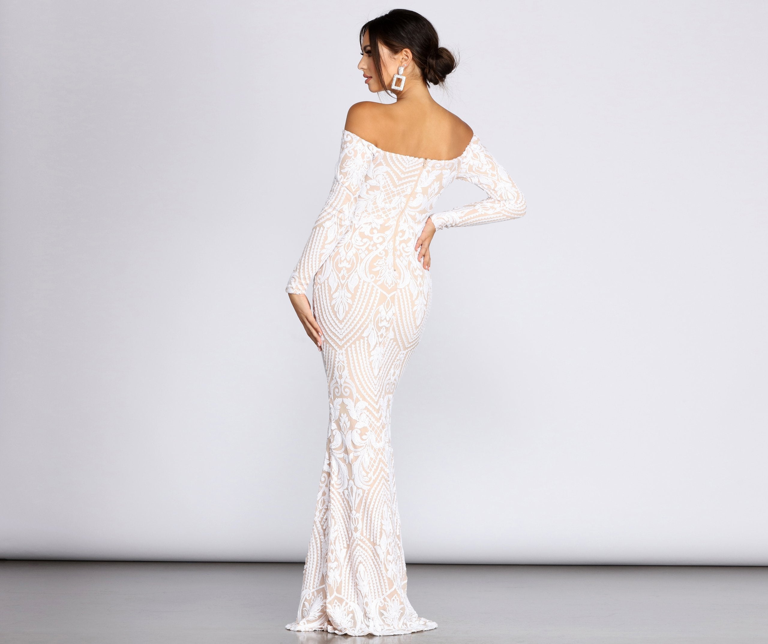 Sierra Sequin Off The Shoulder Formal Dress - Fashionpara