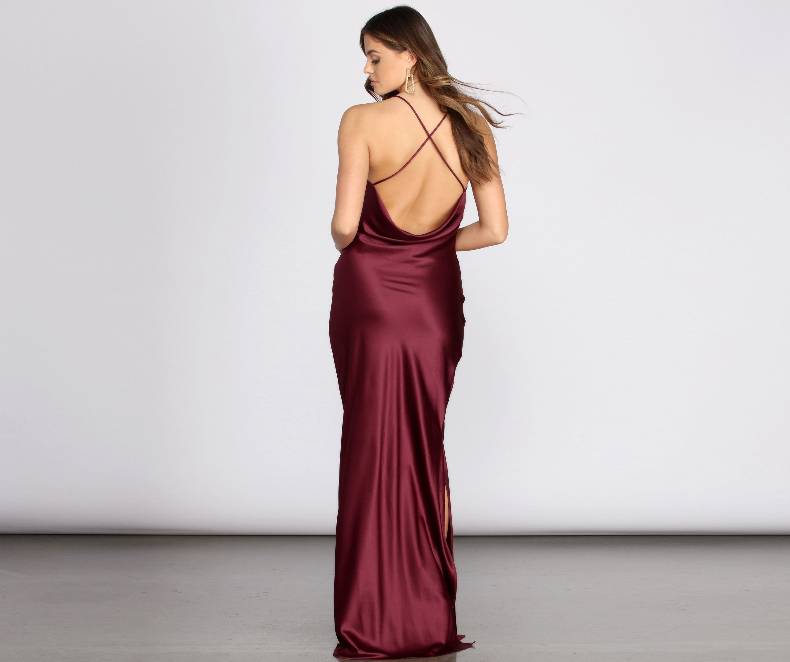 Chantel Cowl Back Satin Dress - Fashionpara