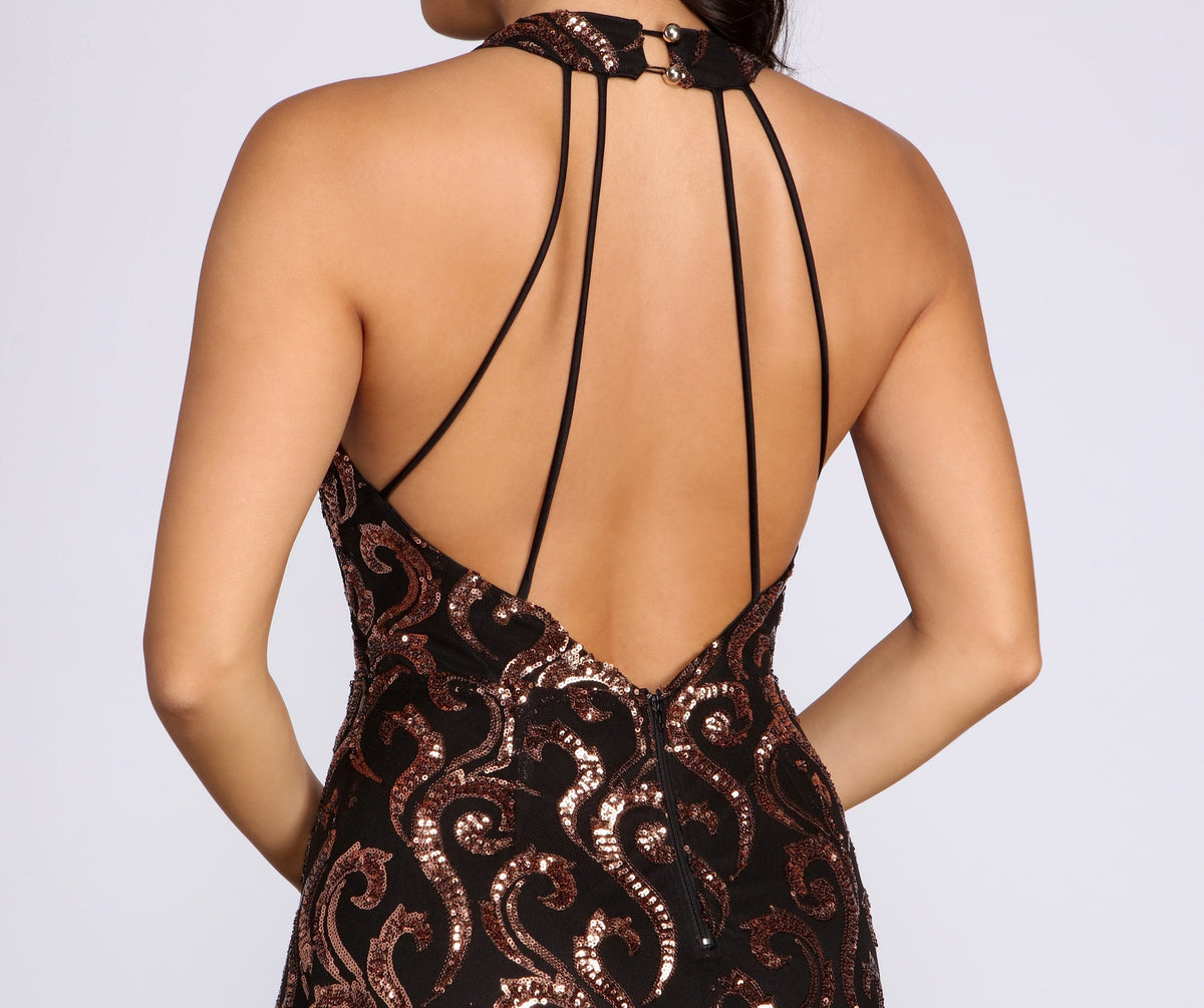 Sequin Strappy Open Back Mermaid Maxi Gown - View 3