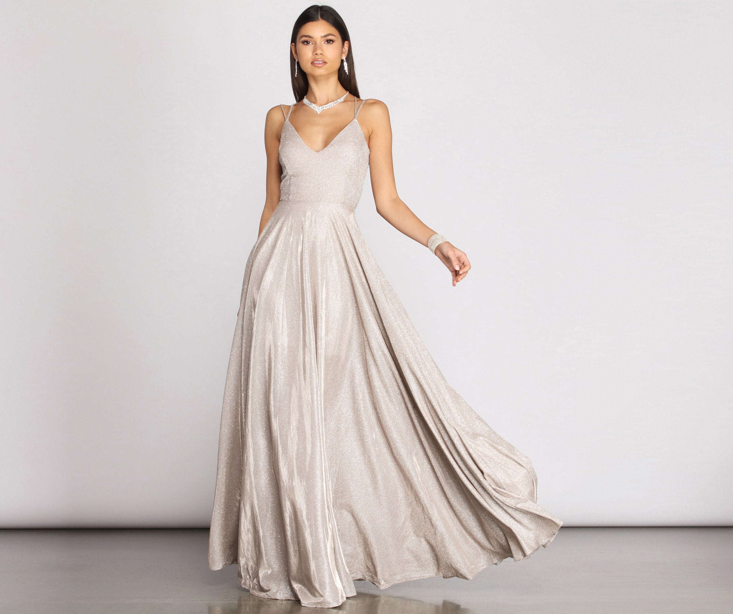 Shira Shine Lace Back Gown - Fashionpara