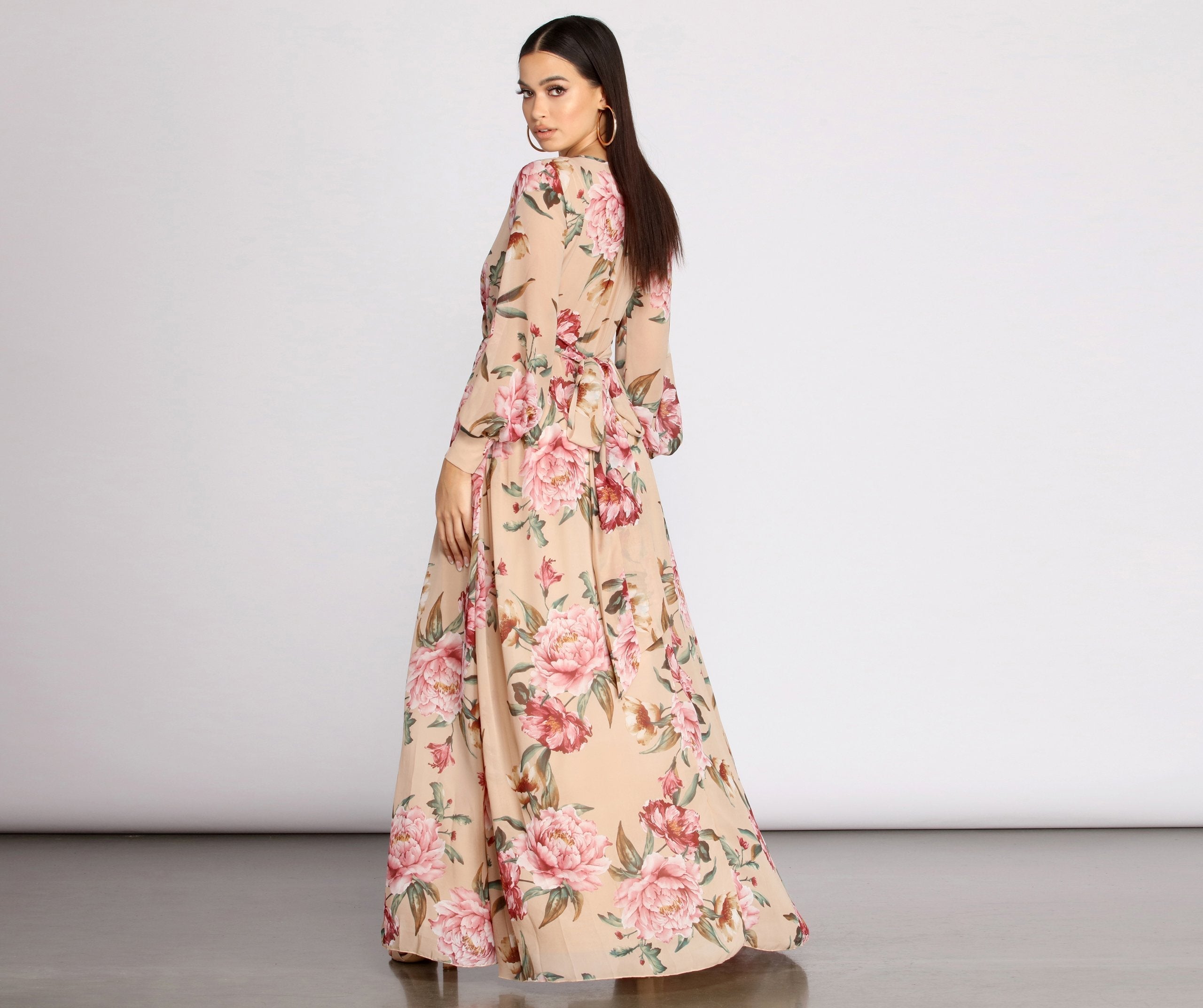 Caralisa Floral Chiffon High Slit Dress - Fashionpara