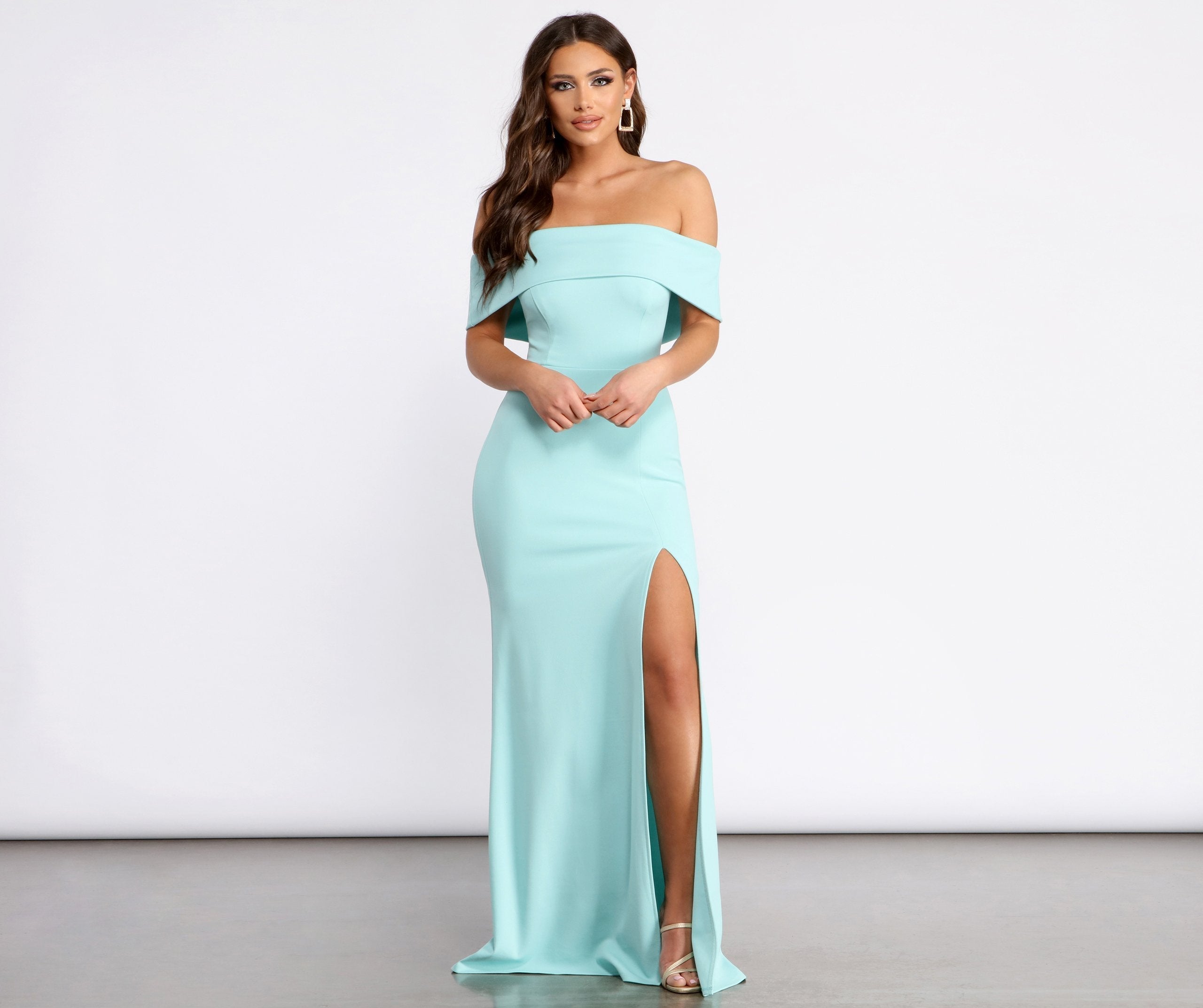 Coralie Off Shoulder Front Slit Dress - Fashionpara
