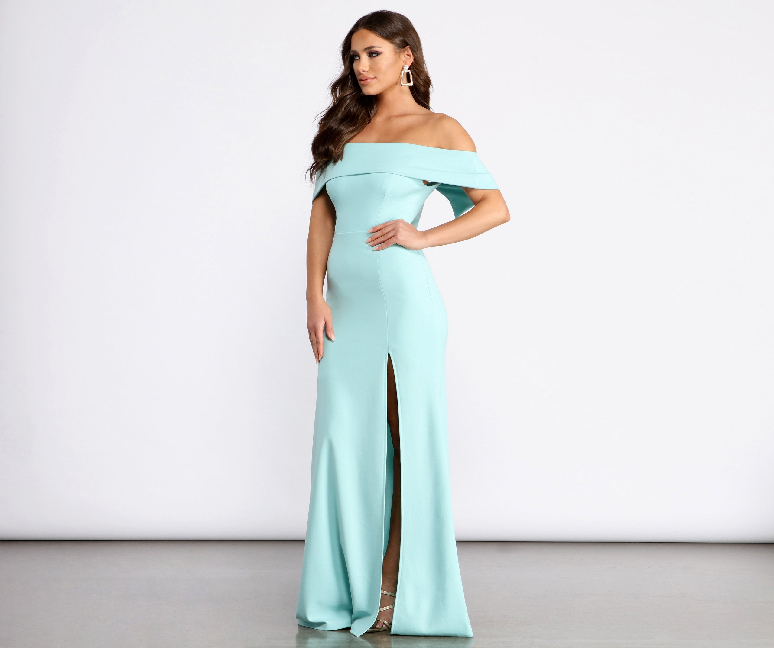 Coralie Off Shoulder Front Slit Dress - Fashionpara