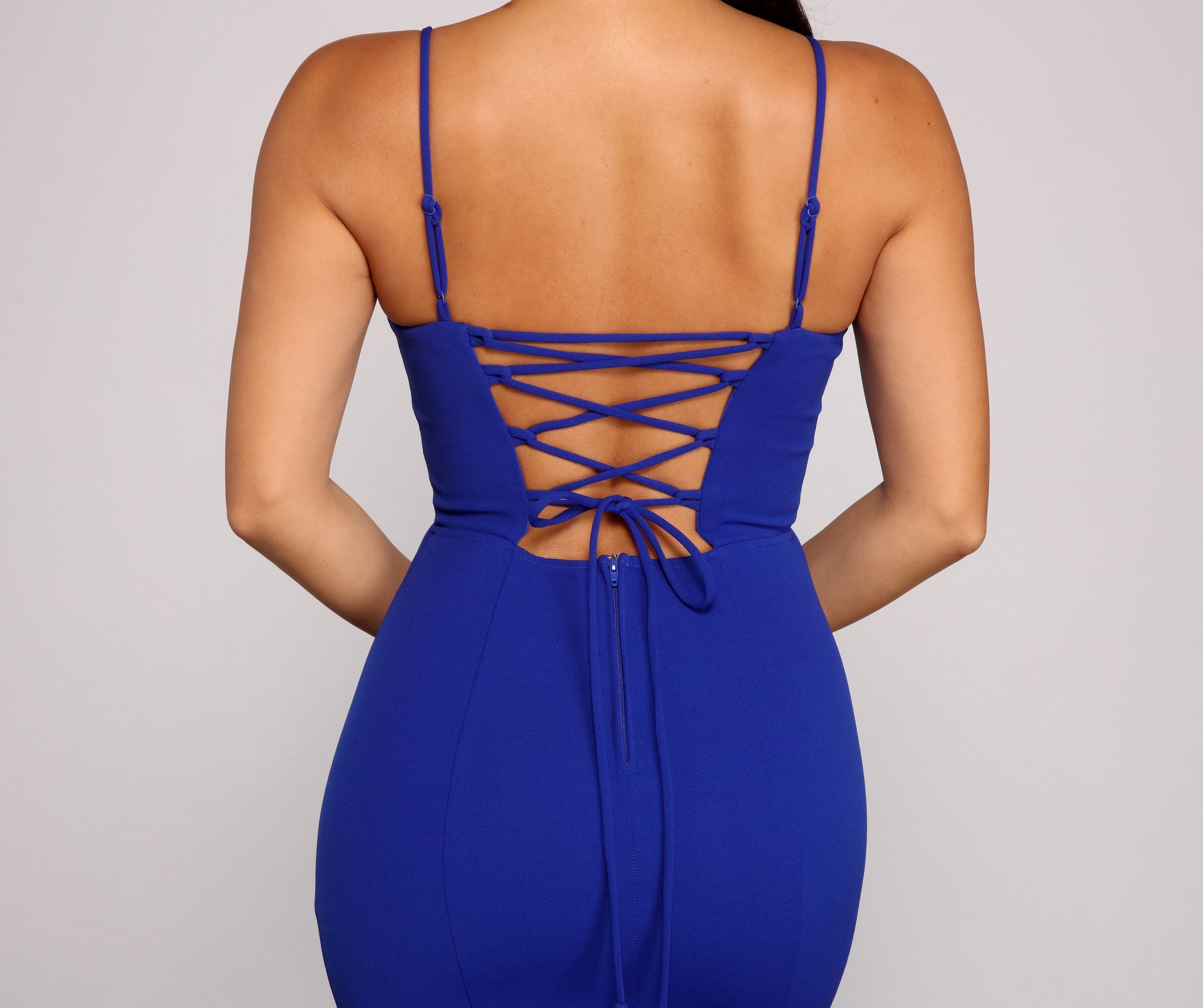 Leighton Formal Lace-Up Crepe Dress - Fashionpara