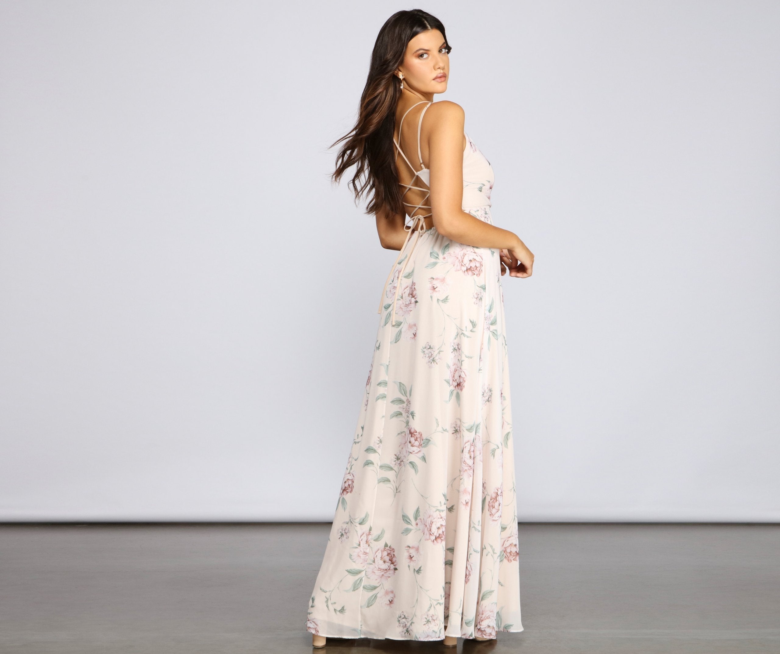 Corinna Formal Floral Chiffon Wrap Dress - Fashionpara