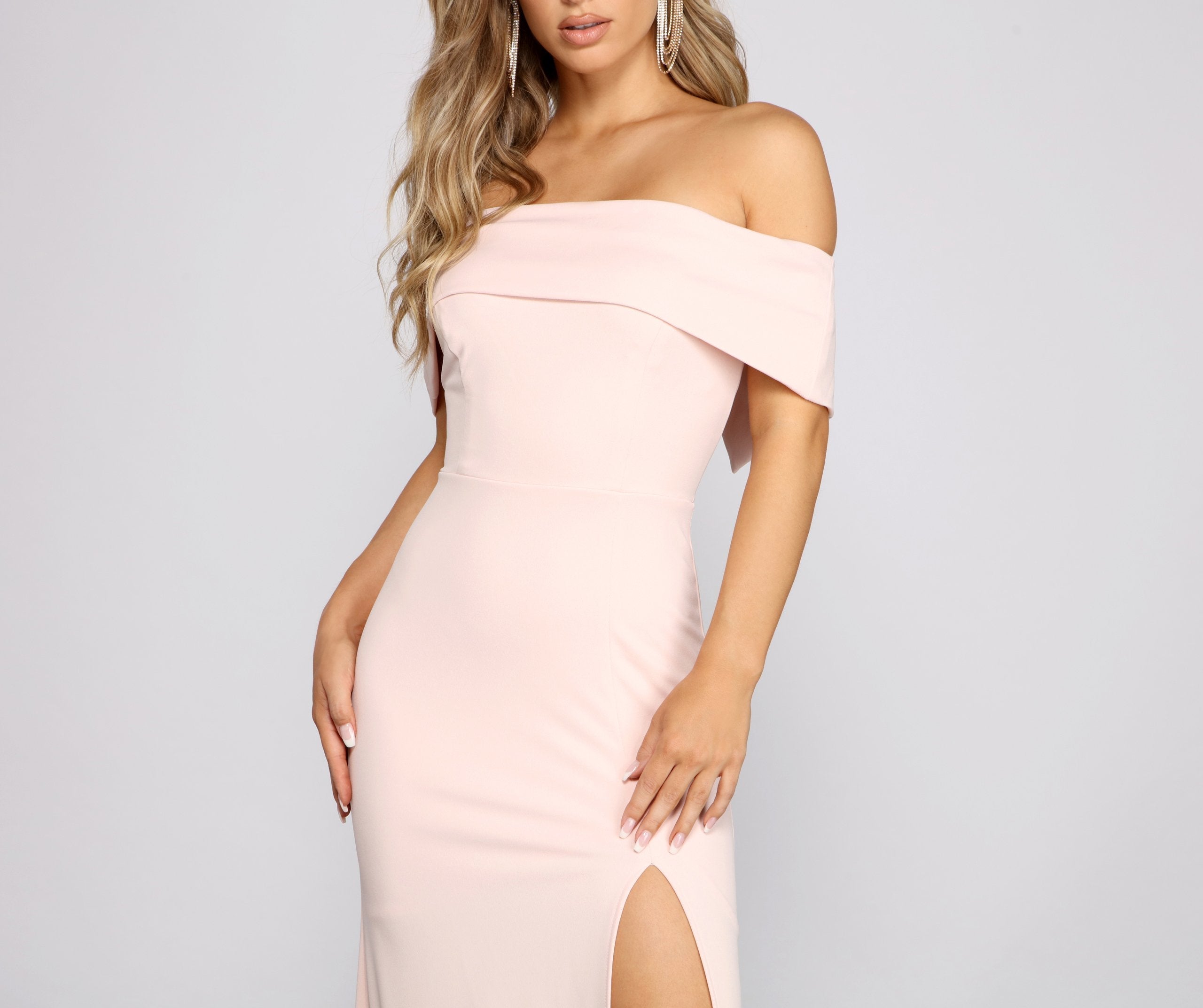 Coralie Off Shoulder Front Slit Dress - Fashionpara
