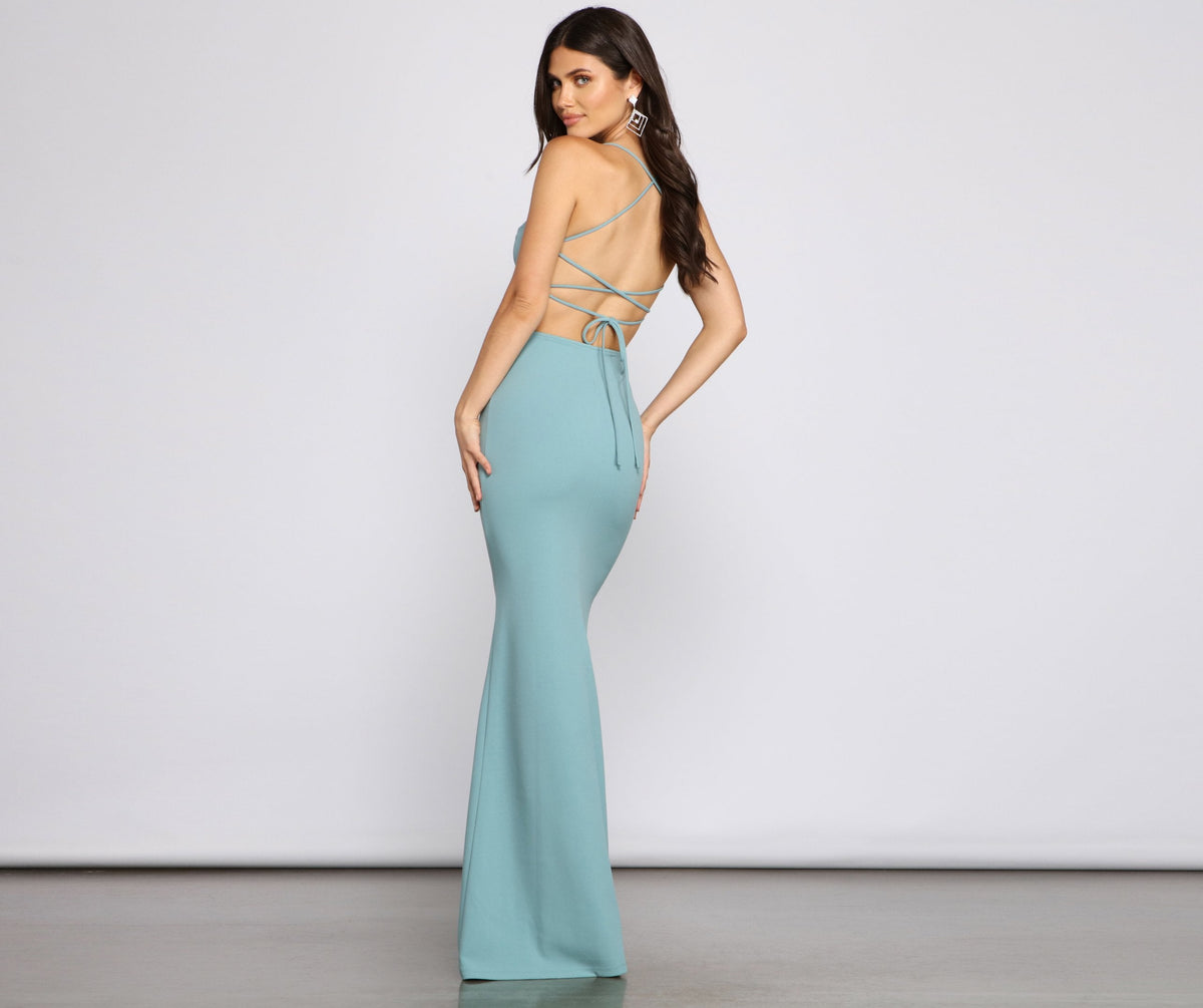 Cowl Neck Spaghetti Strap Mermaid Gown