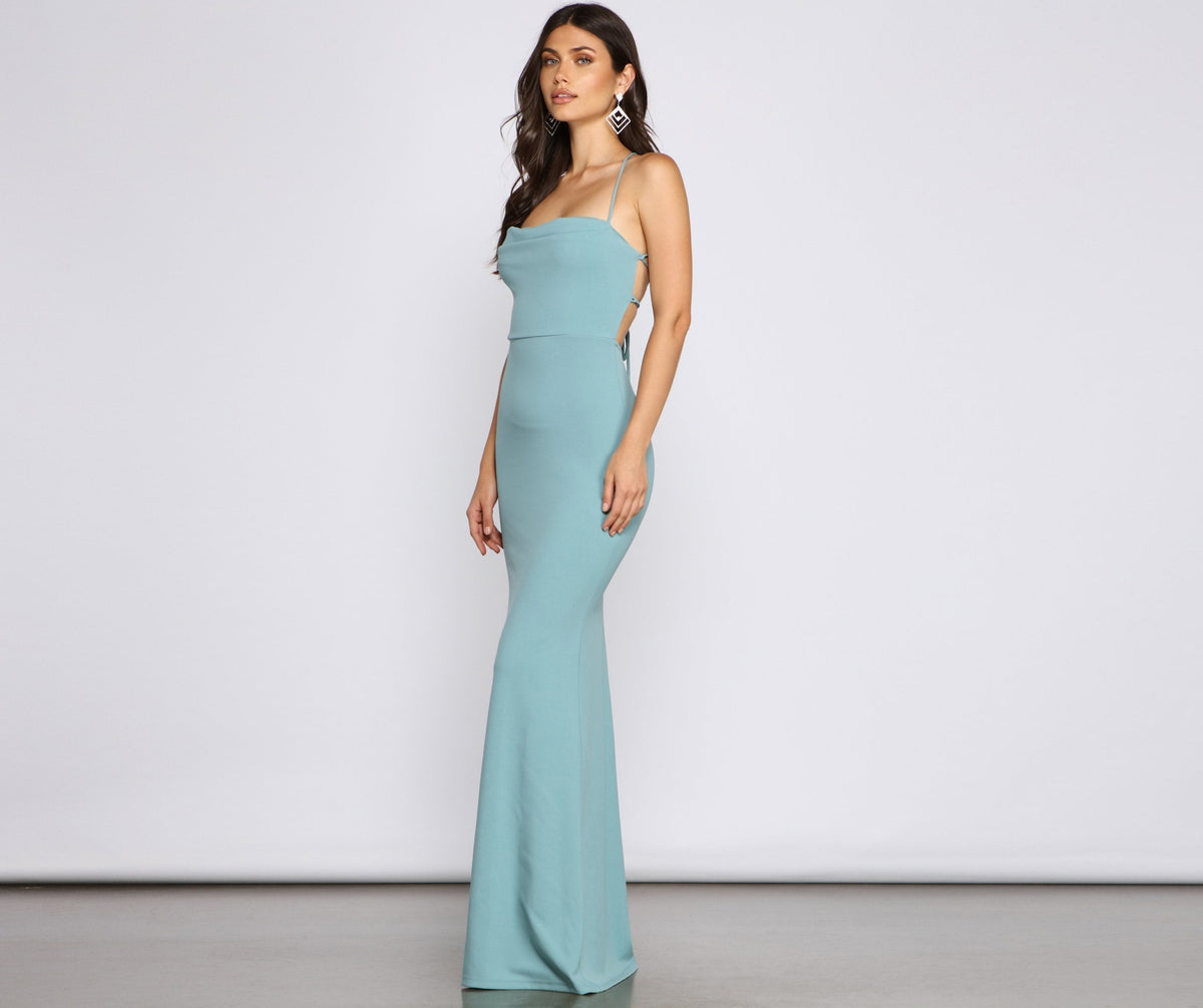 Cowl Neck Spaghetti Strap Mermaid Gown