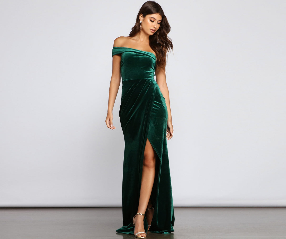 Cleo Formal One-Shoulder Velvet Dress Ins Street