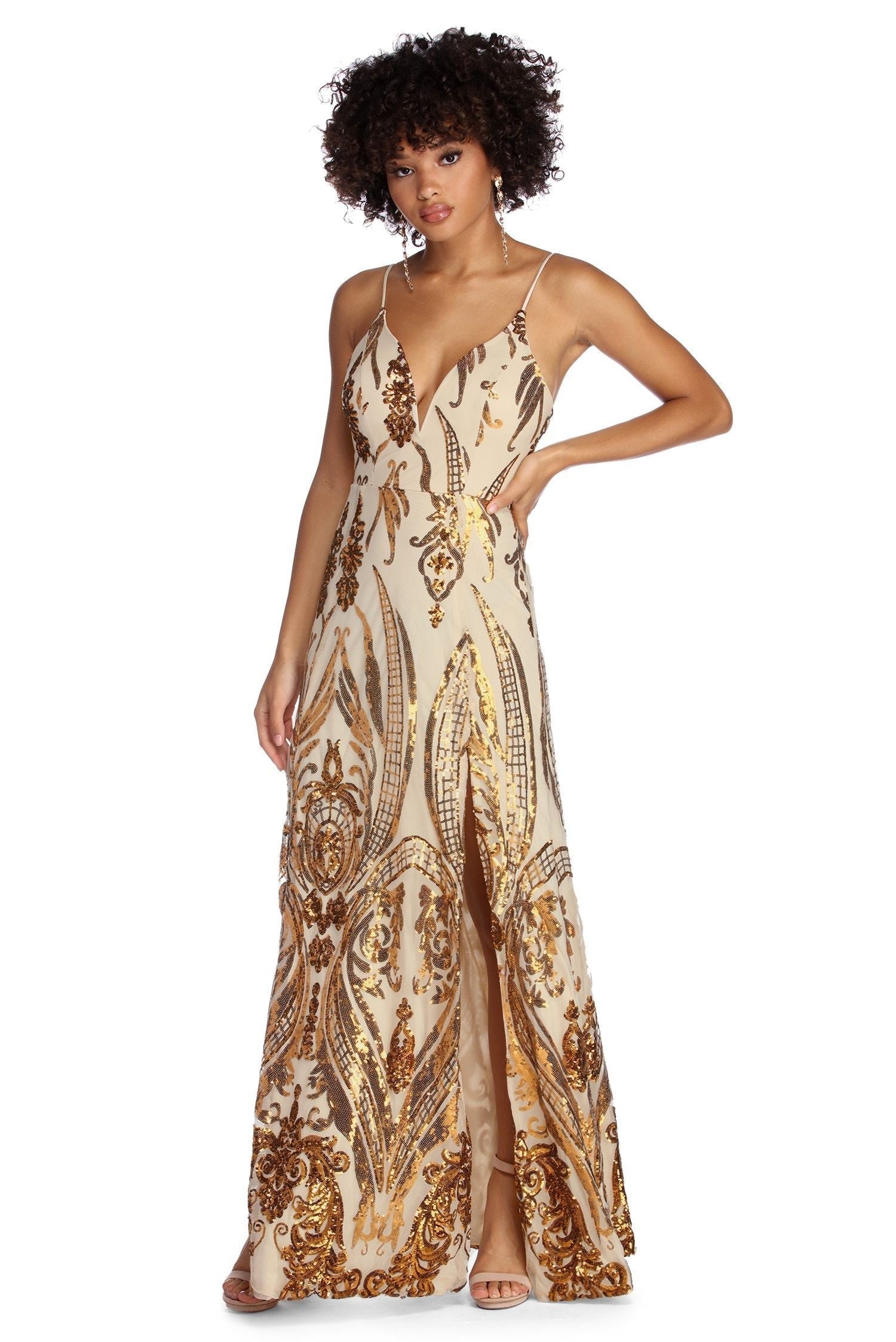 Nia Sequin Scroll Dress - Fashionpara