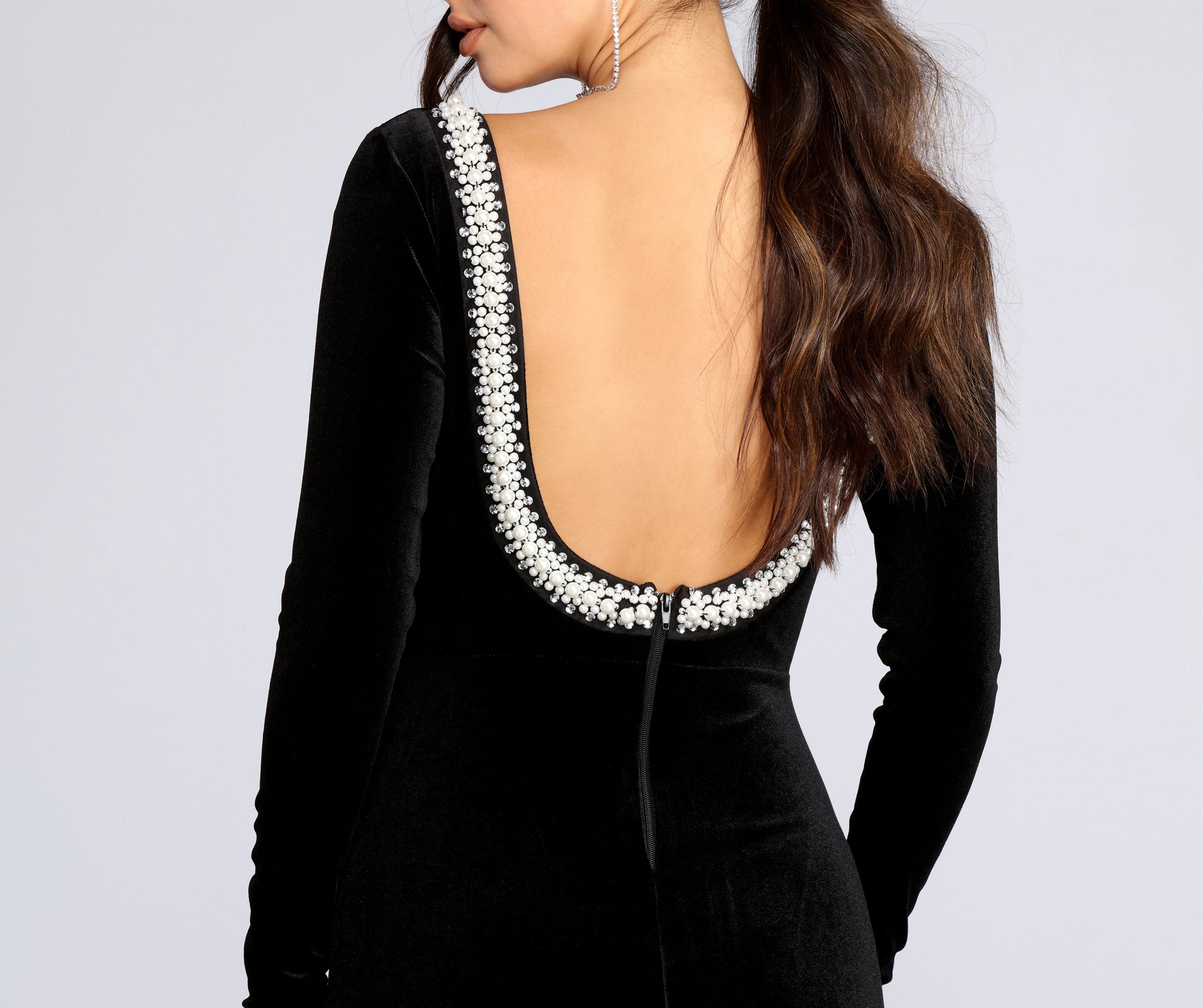 Everly Formal Velvet And Pearl Dress - Fashionpara