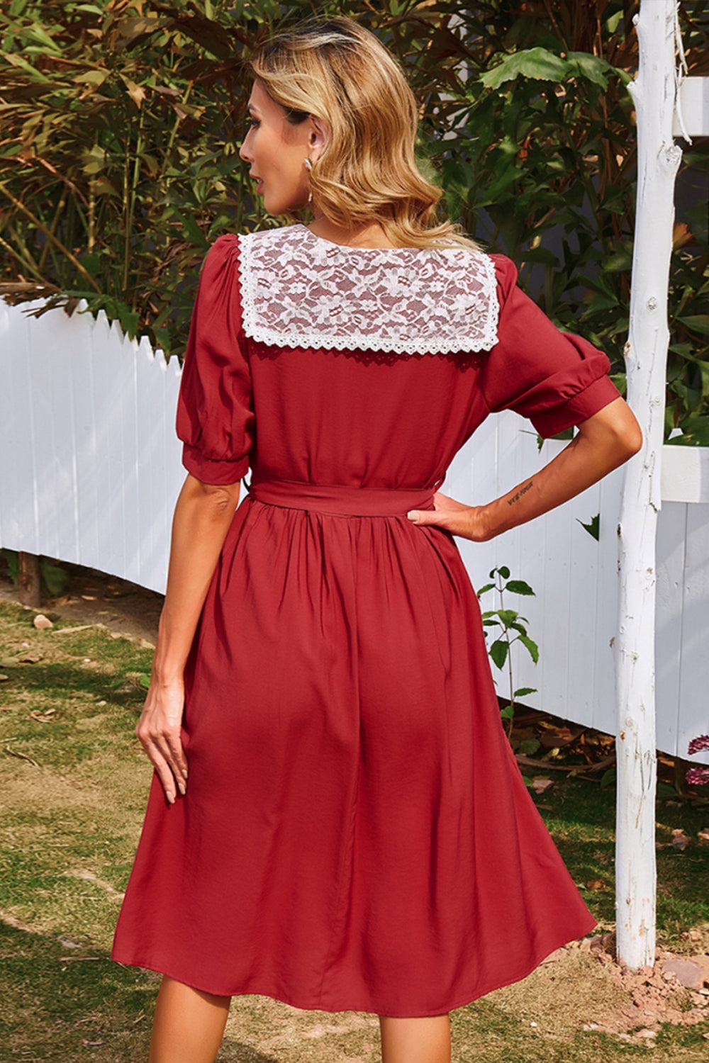 Solid Color Elastic Waist Midi Dress - Fashionpara