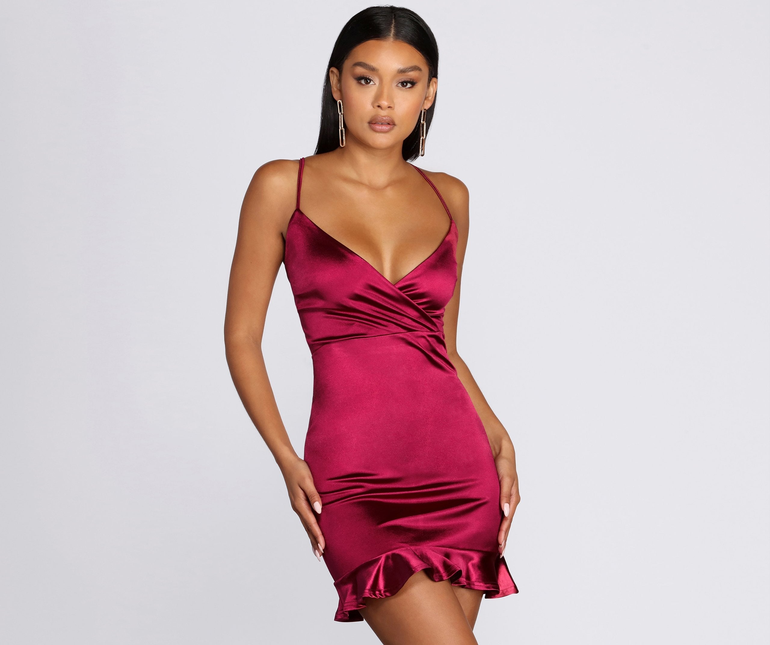 Ruffle Hem Satin Mini Dress - Fashionpara