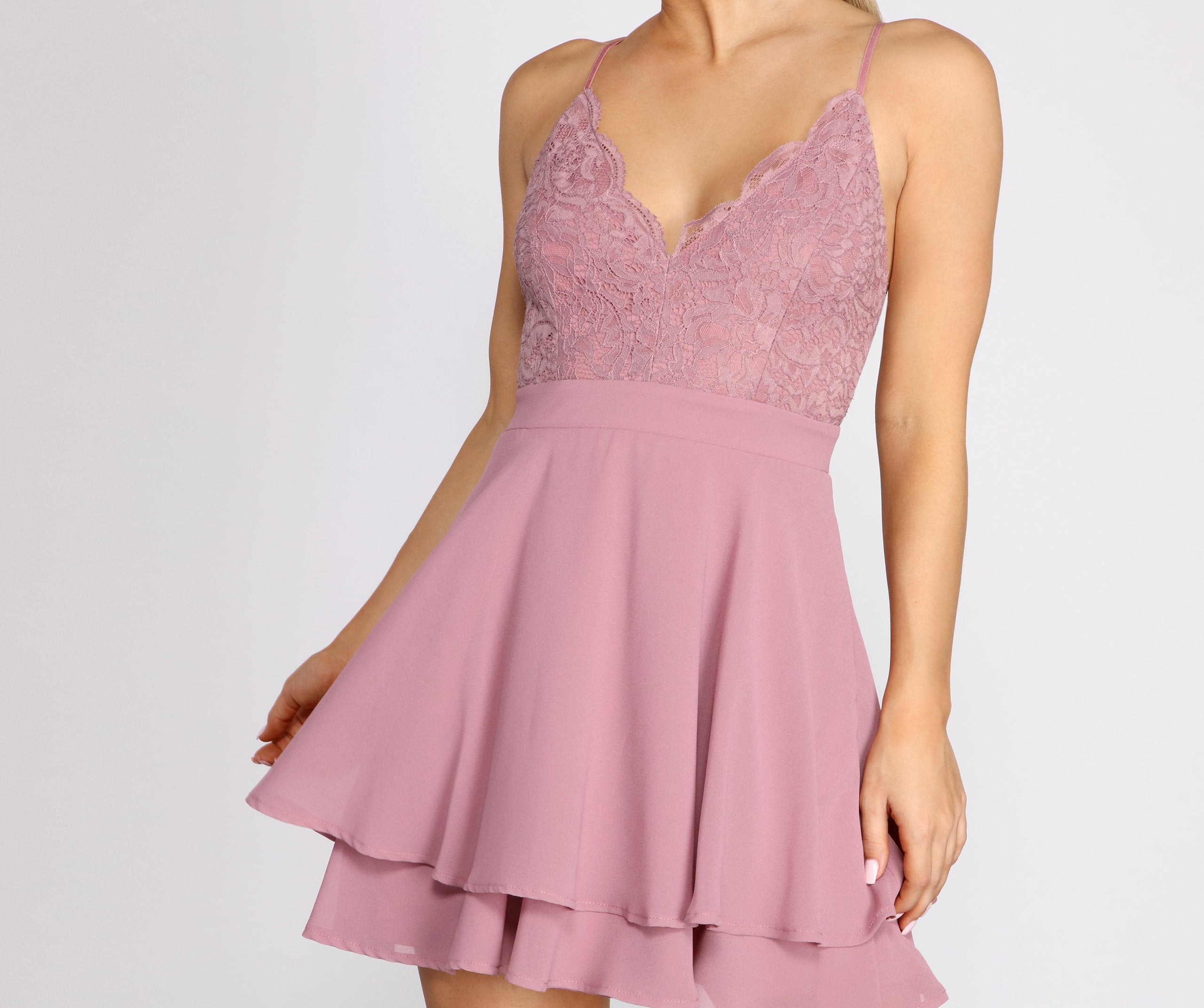 Lady In Lace Double Layer Skater Dress - Fashionpara