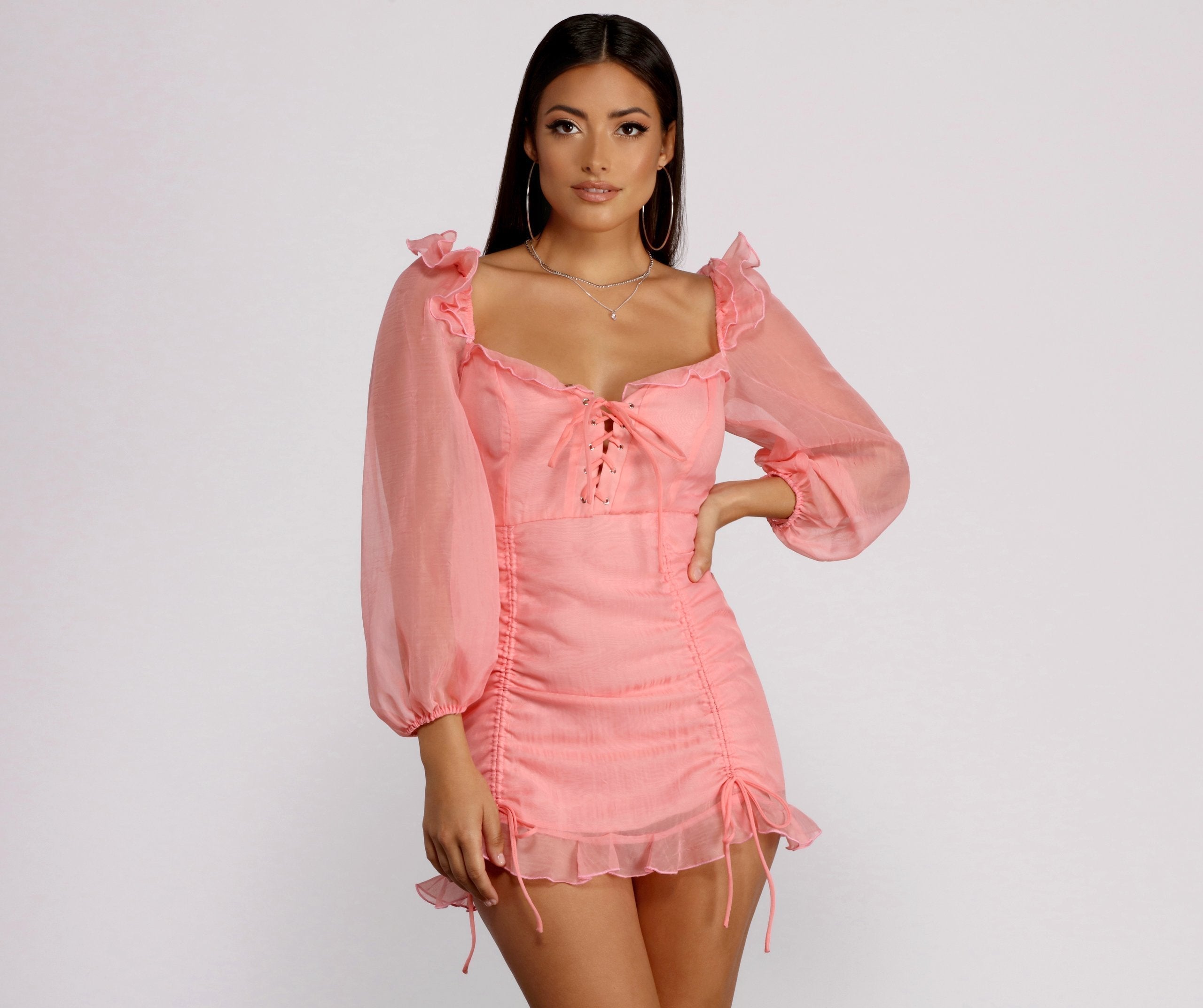 Lace Be Real Organza Sleeve Mini Dress - Fashionpara