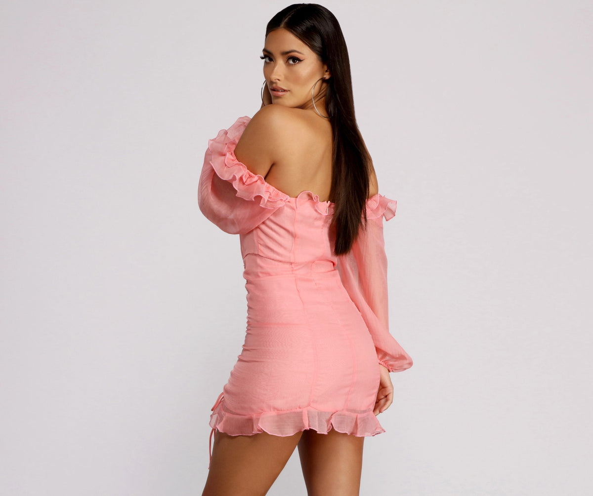 Sweetheart Puff Sleeve Lace-Up Ruched Bodycon Mini Dress