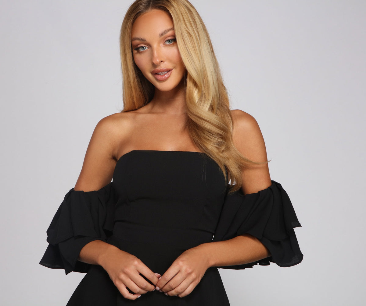 Off Shoulder Ruffle Sleeve Tiered Mini Dress 4