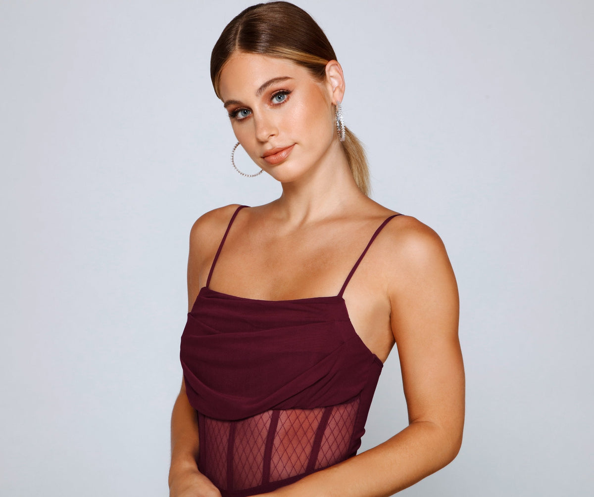 Ruched Mesh Corset Bodycon Mini Dress