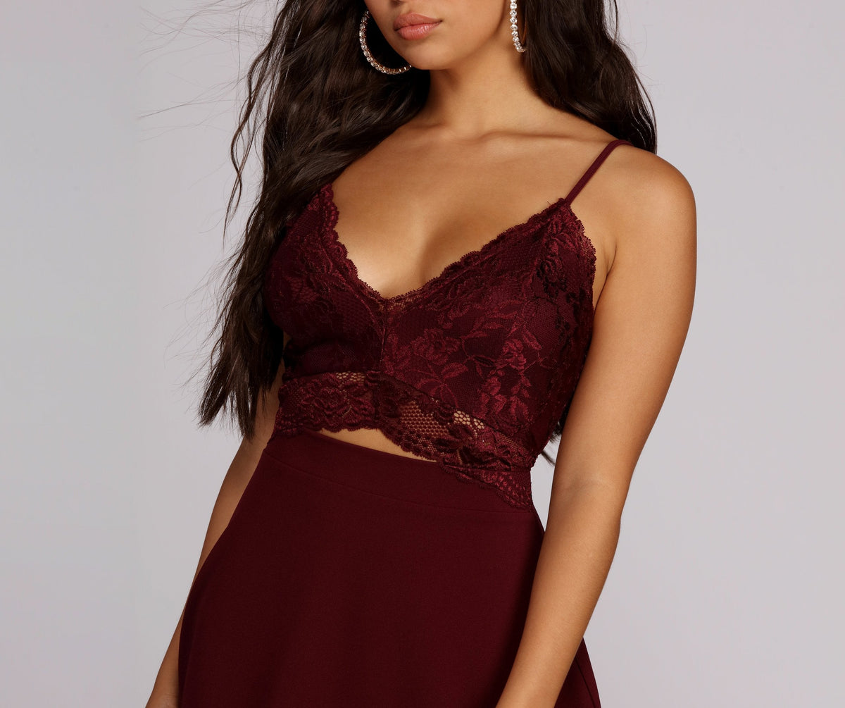Lace Bodice V-Neck Cut-Out Fit & Flare Mini Dress
