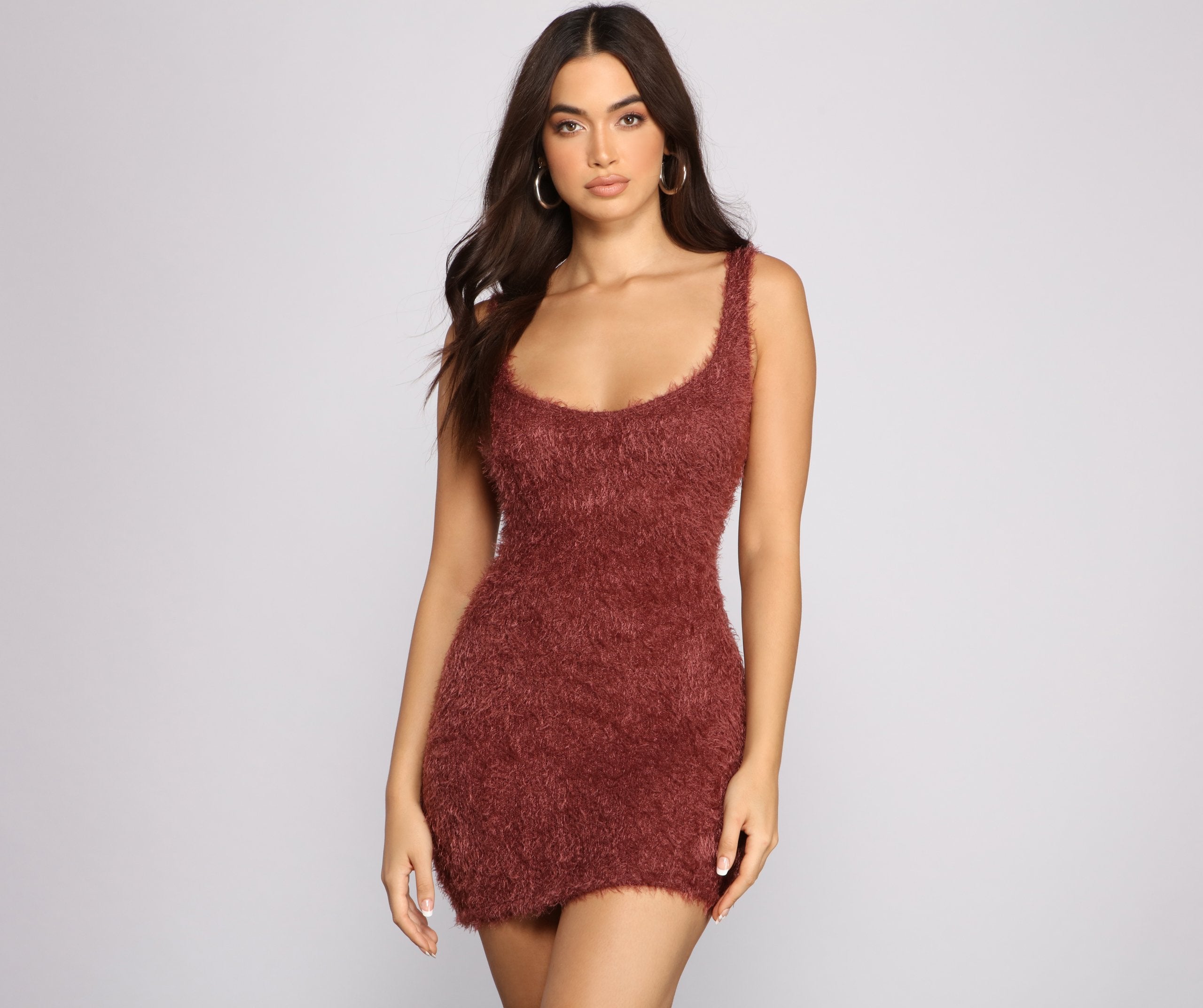 Sleeveless Shaggy Knit Mini Dress Fashionpara
