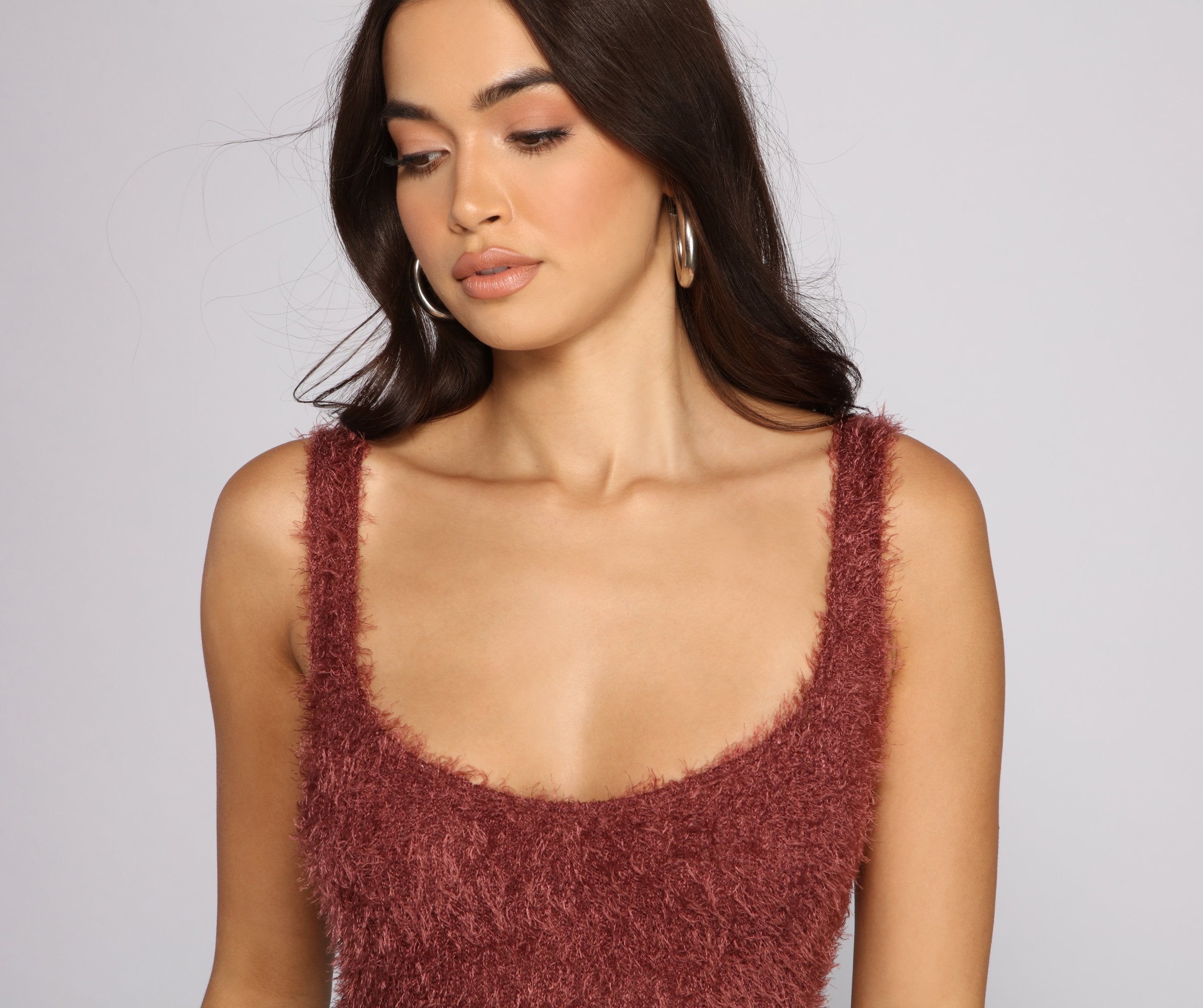Sleeveless Shaggy Knit Mini Dress - Fashionpara