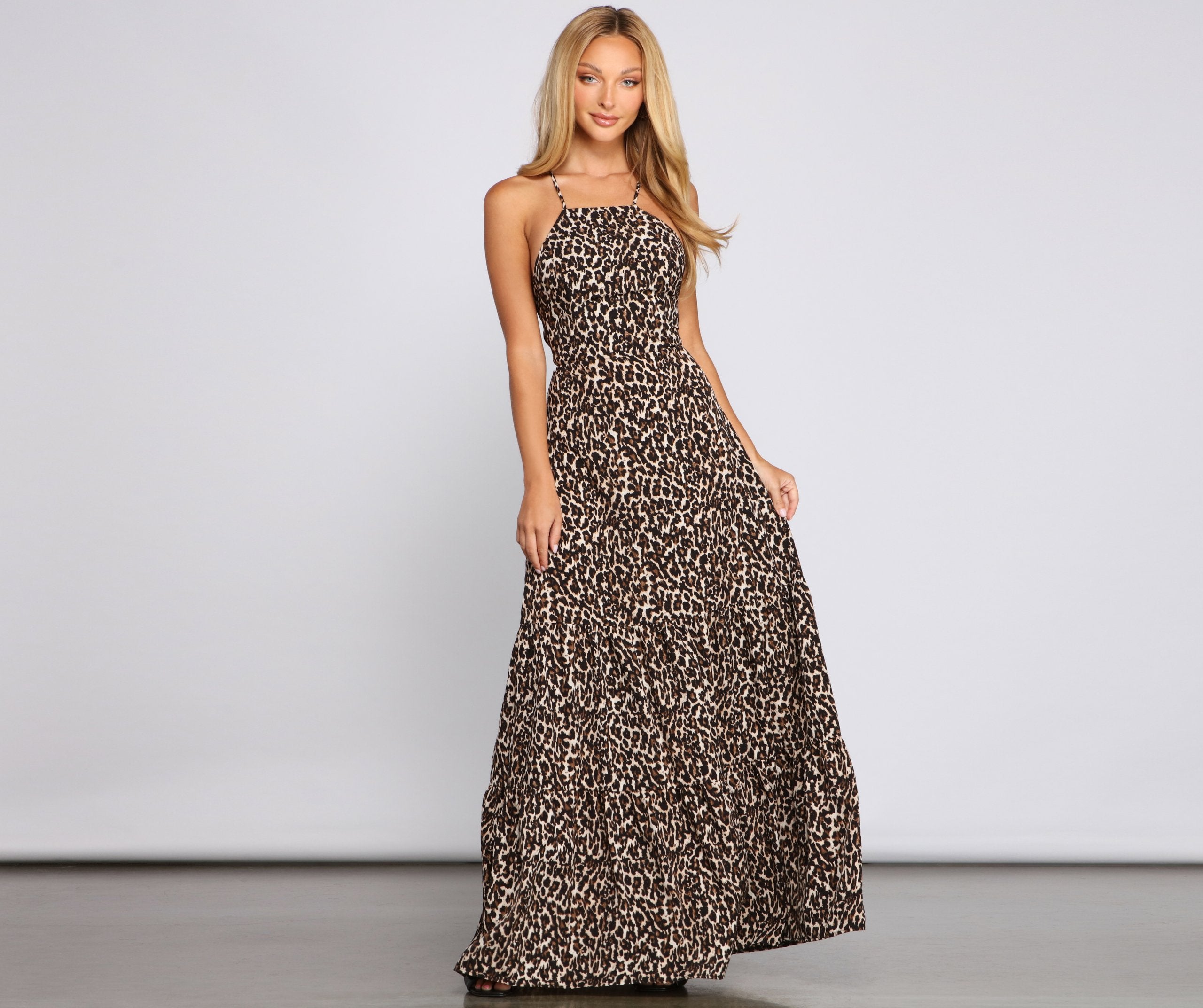 Fiercely Stylish Lace-Up Leopard Maxi Dress - Fashionpara
