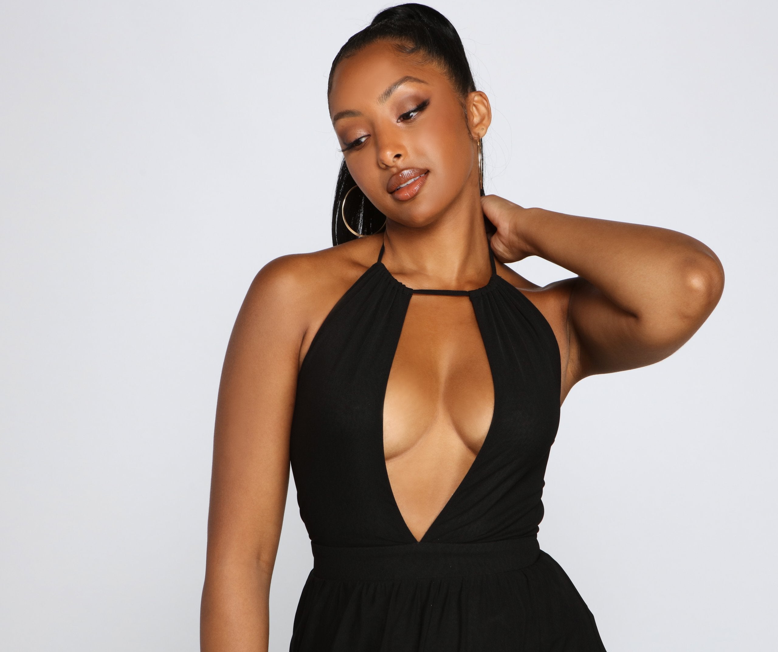 Sheer Appeal High Slit Halter Dress - Fashionpara