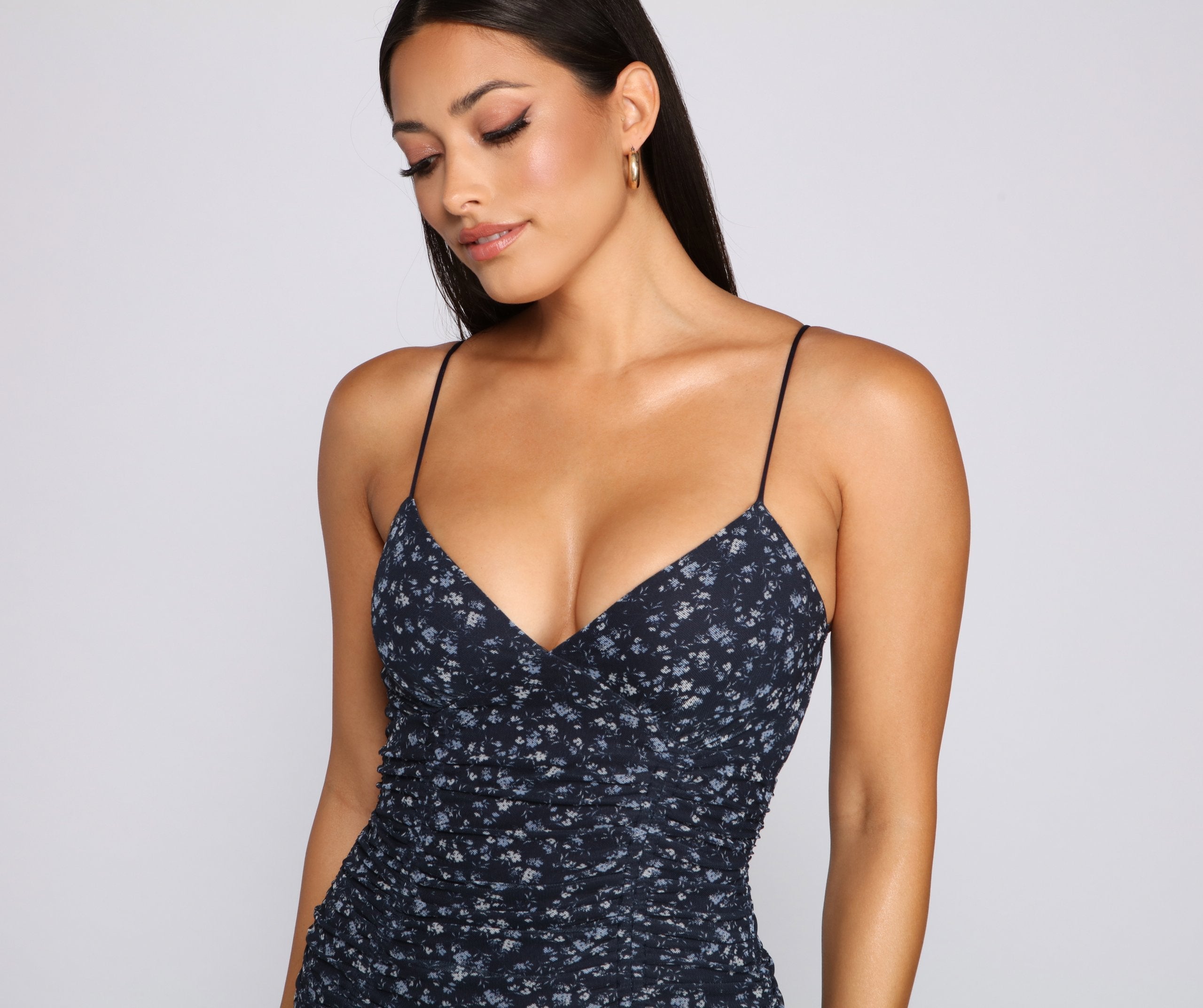 Ravishing Florals Ruched Mini Dress - Fashionpara