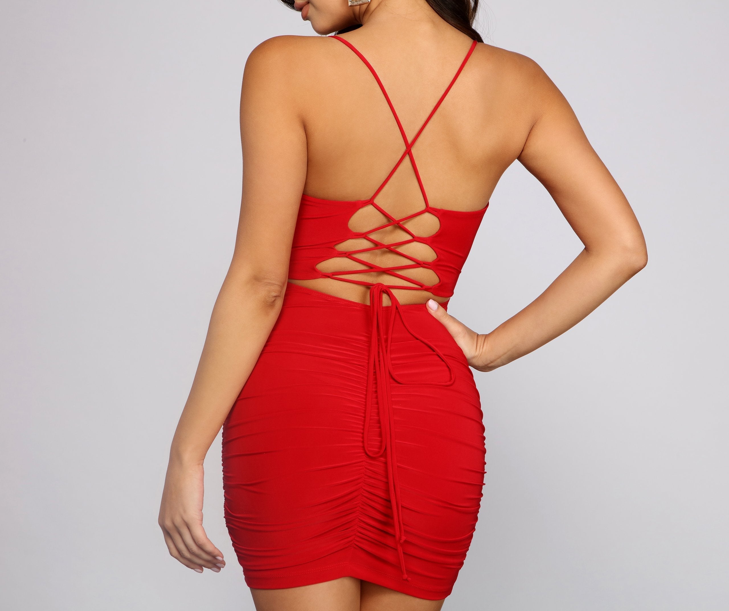 Ruched to The Max Lace Up Mini Dress - Fashionpara