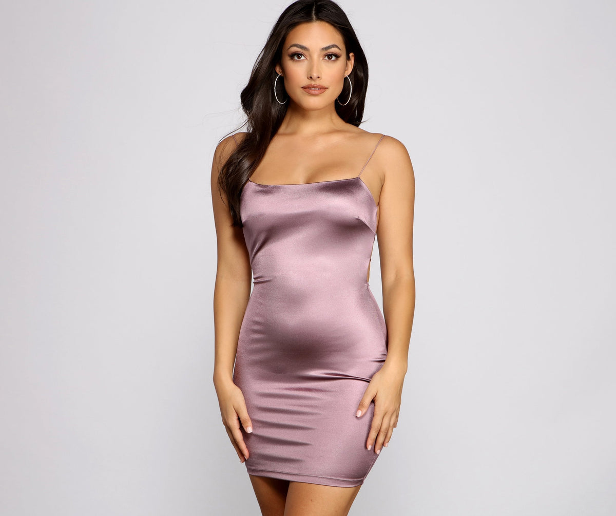 Satin Spaghetti Strap Backless Bodycon Mini Dress - View 2