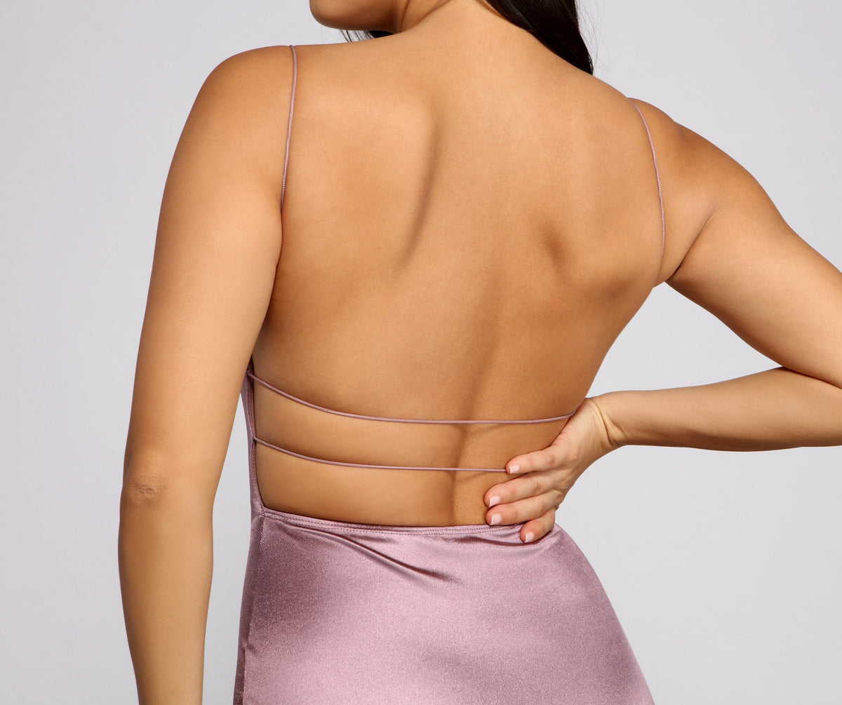 Satin Spaghetti Strap Backless Bodycon Mini Dress - View 4