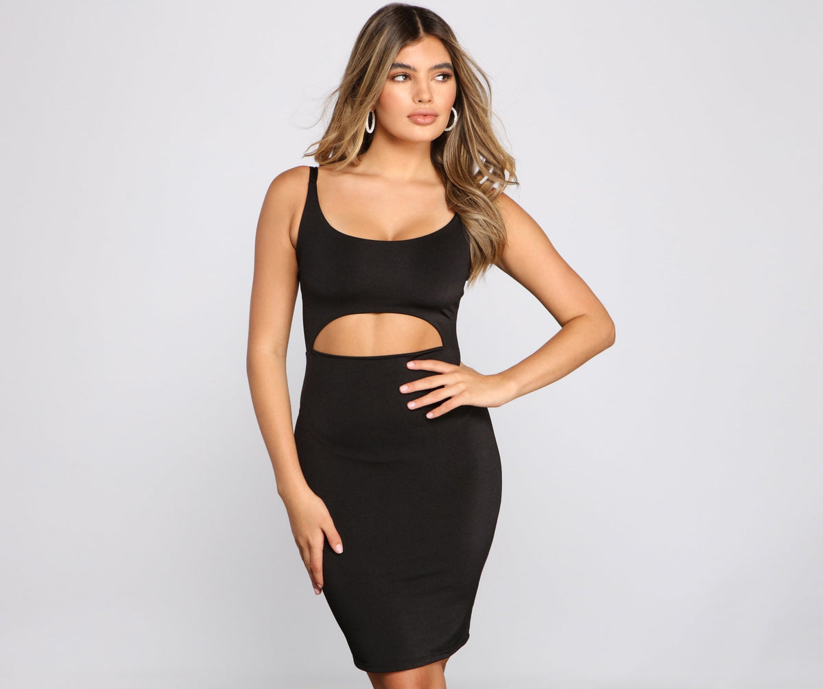 Satin Scoop Neck Sleeveless Cut Out Bodycon Mini Dress