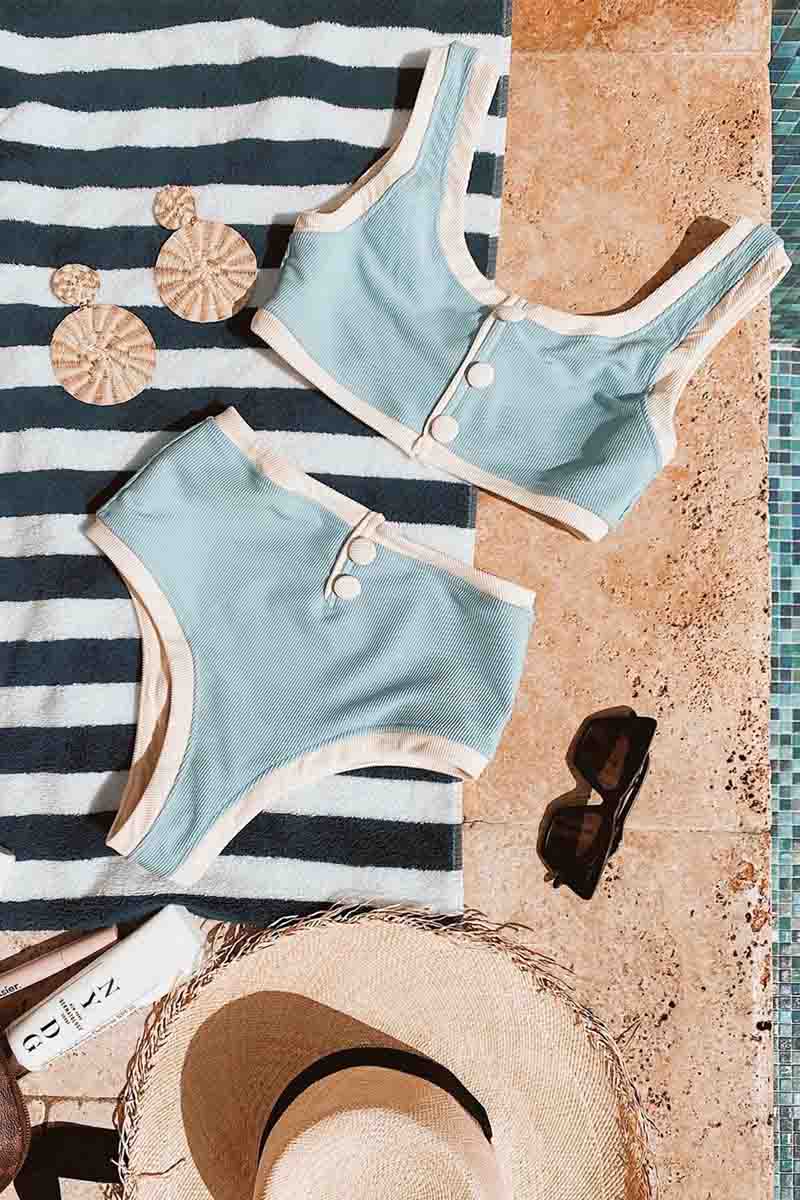 Patchwork Design Blue Two pieces Swimsuit - Fashionpara