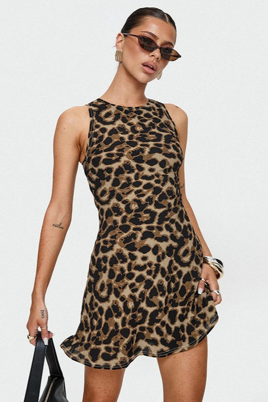 Leopard Print Sleeveless Mini Dress