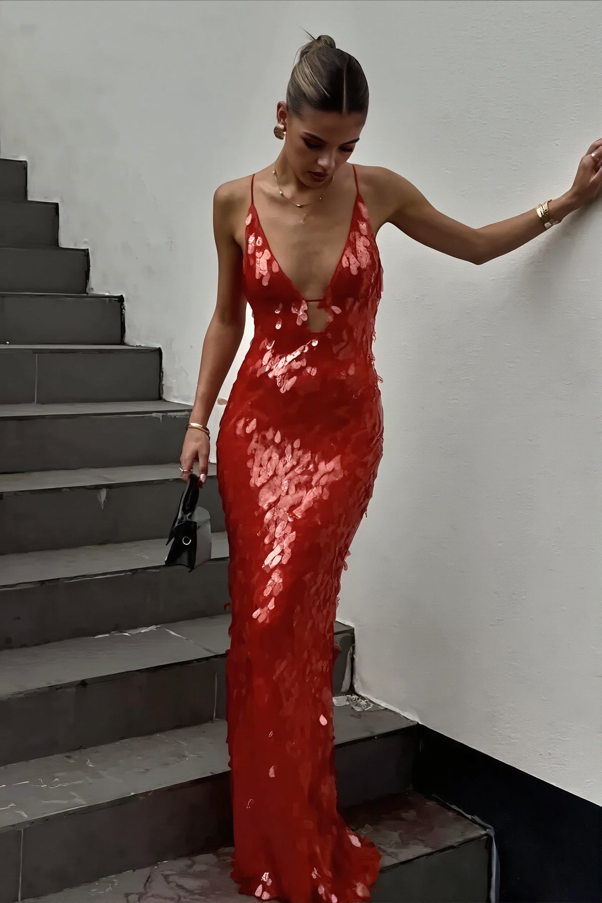 Sequin Deep V-Neck Cut Out Slip Maxi Gown 2