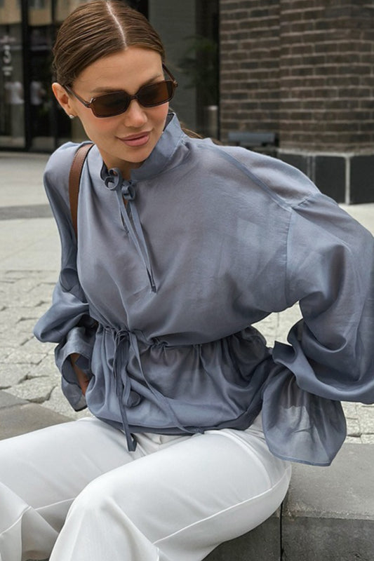 Ruffled Sleeve Tencel Blouse - Fashionpara