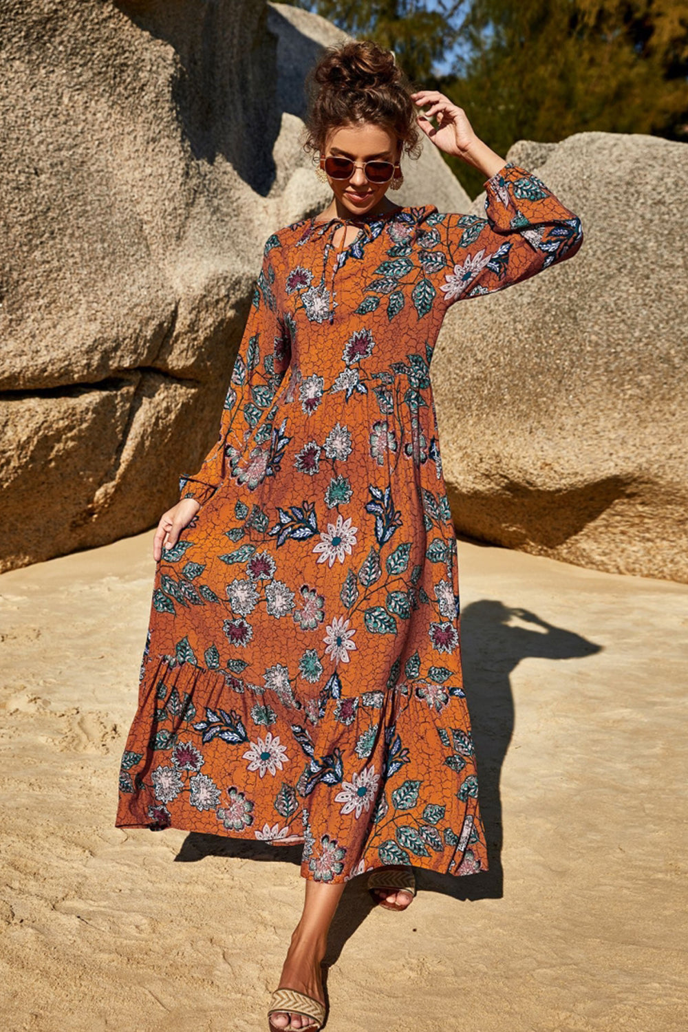 Square Neck Print Dress - Fashionpara