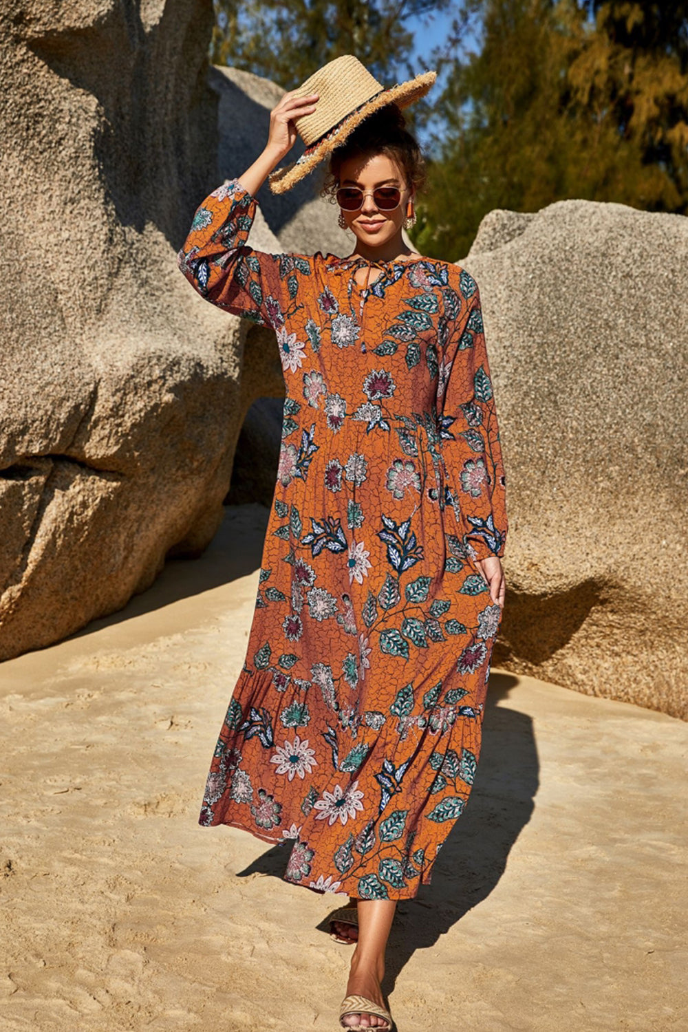 Square Neck Print Dress - Fashionpara