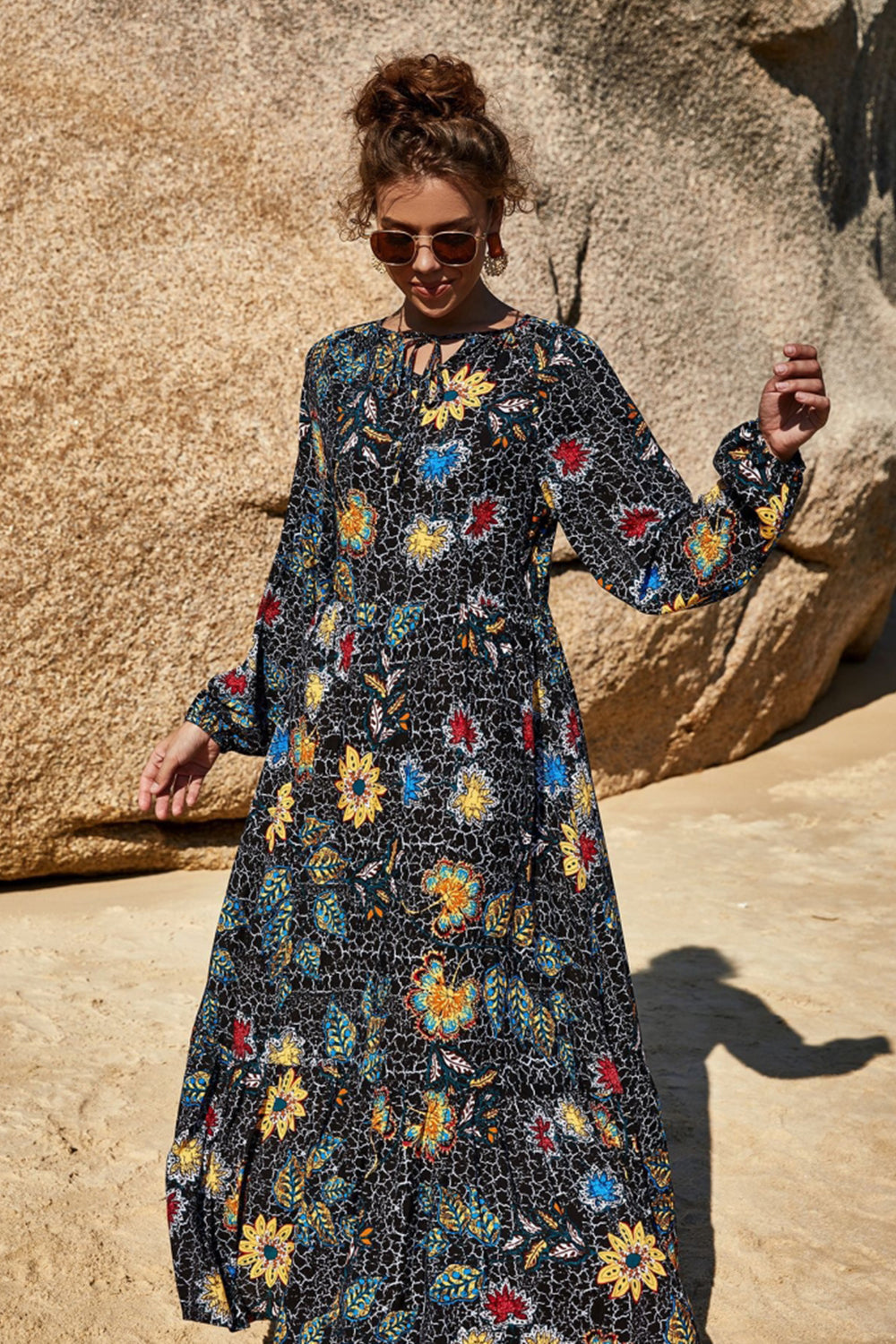 Square Neck Print Dress - Fashionpara