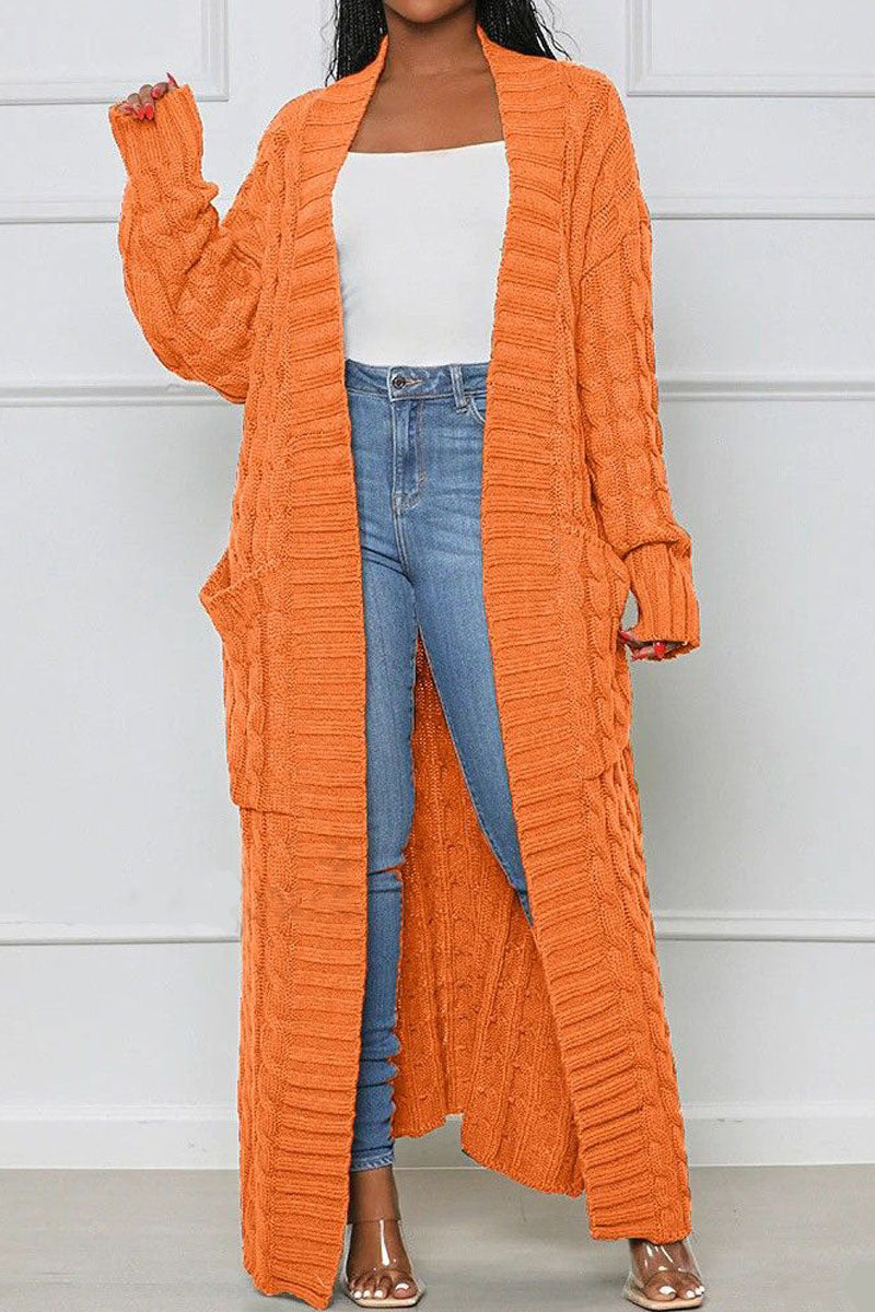 Premium Pocket Design Cable Knit Longline Cardigan - Fashionpara