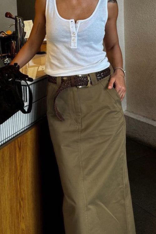 Minimalist High Waist Slit Pencil Skirt