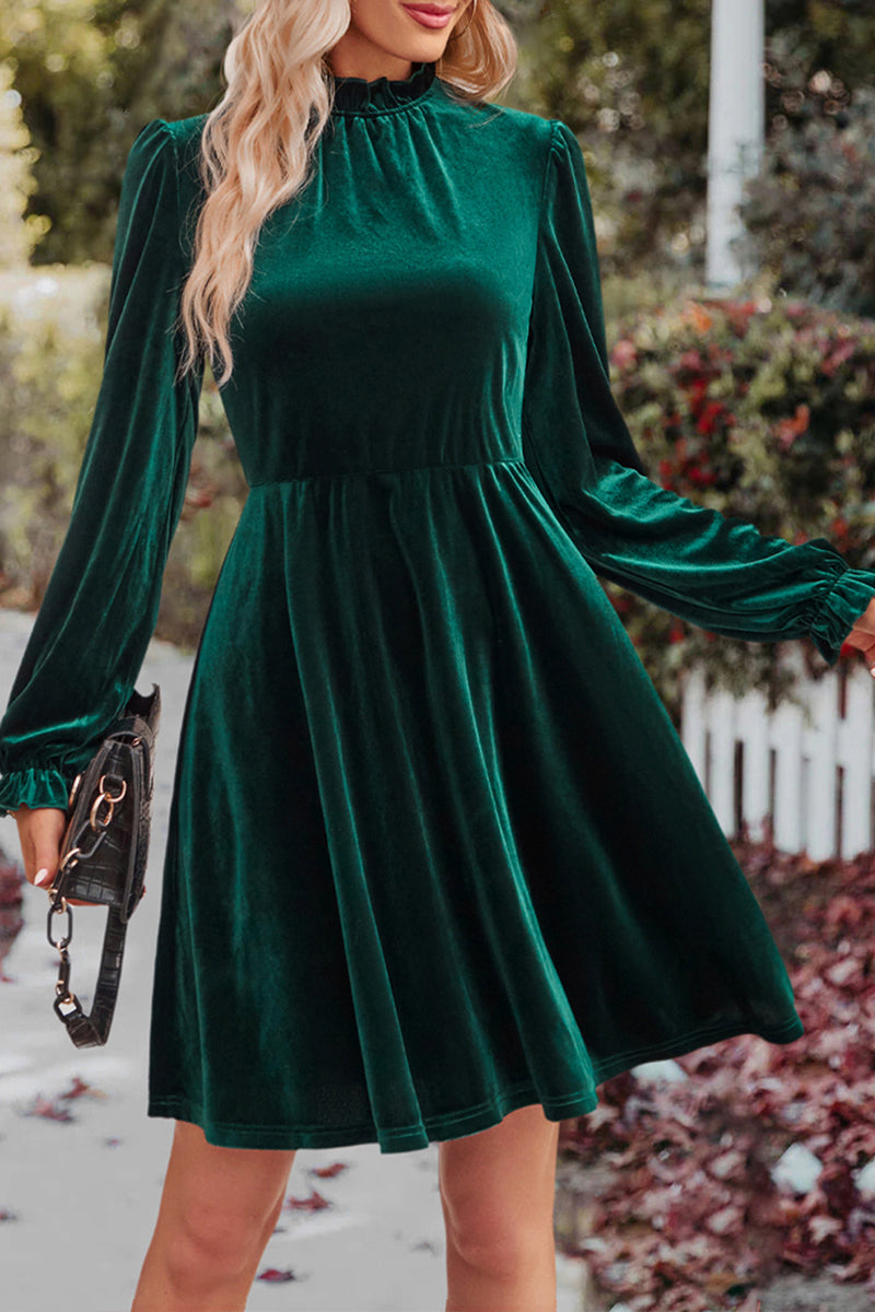 Turtleneck Velvet Solid Color Dress