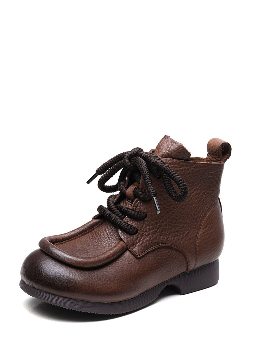 Winter Genuine Leather Strap Low Heel Boots