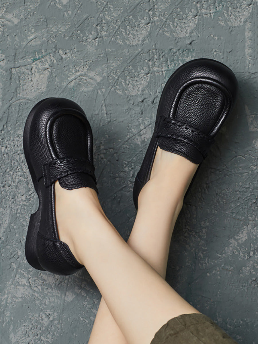 Vintage Genuine Solid Leather Low Heel Shoes