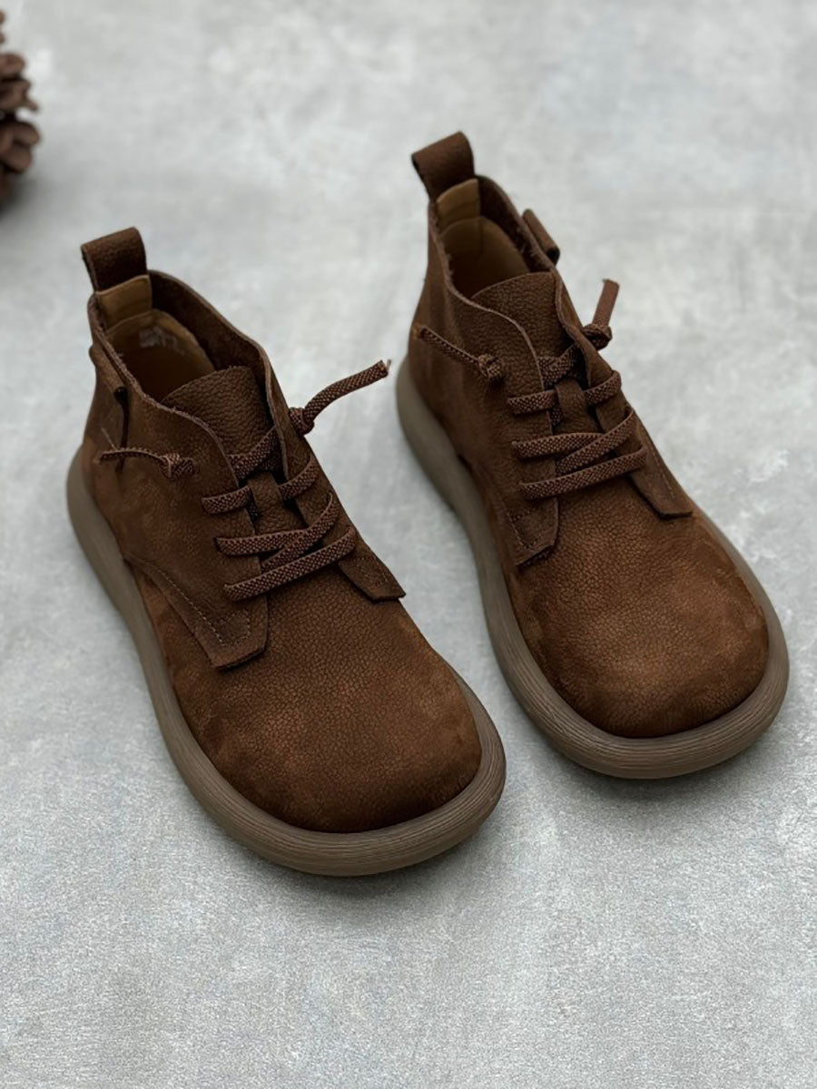 Vintage Genuine Leather Strap Low Heel Boots