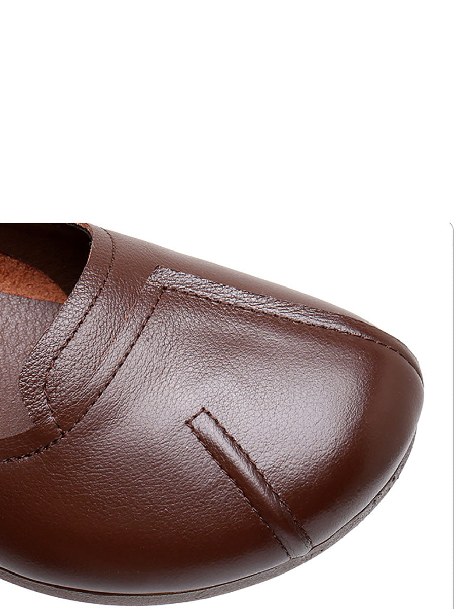 Commute Solid Leather Spliced Low Heel Shoes