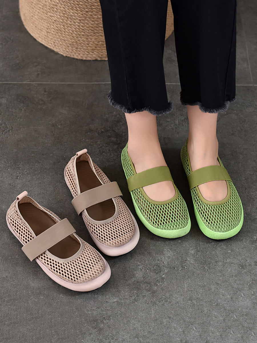 Low Heel Leather Mesh Shoes