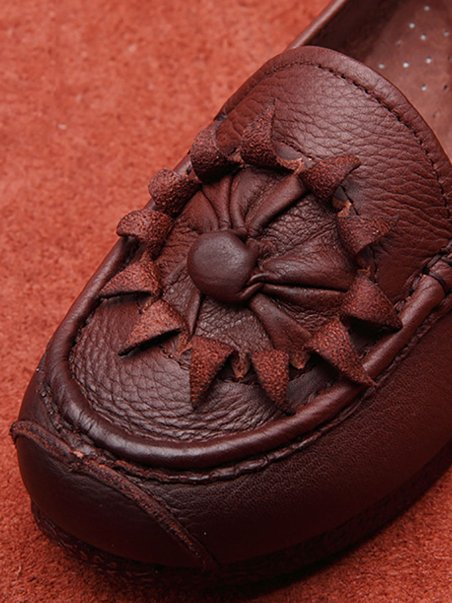 Vintage Flower Genuine Leather Low Heel Shoes