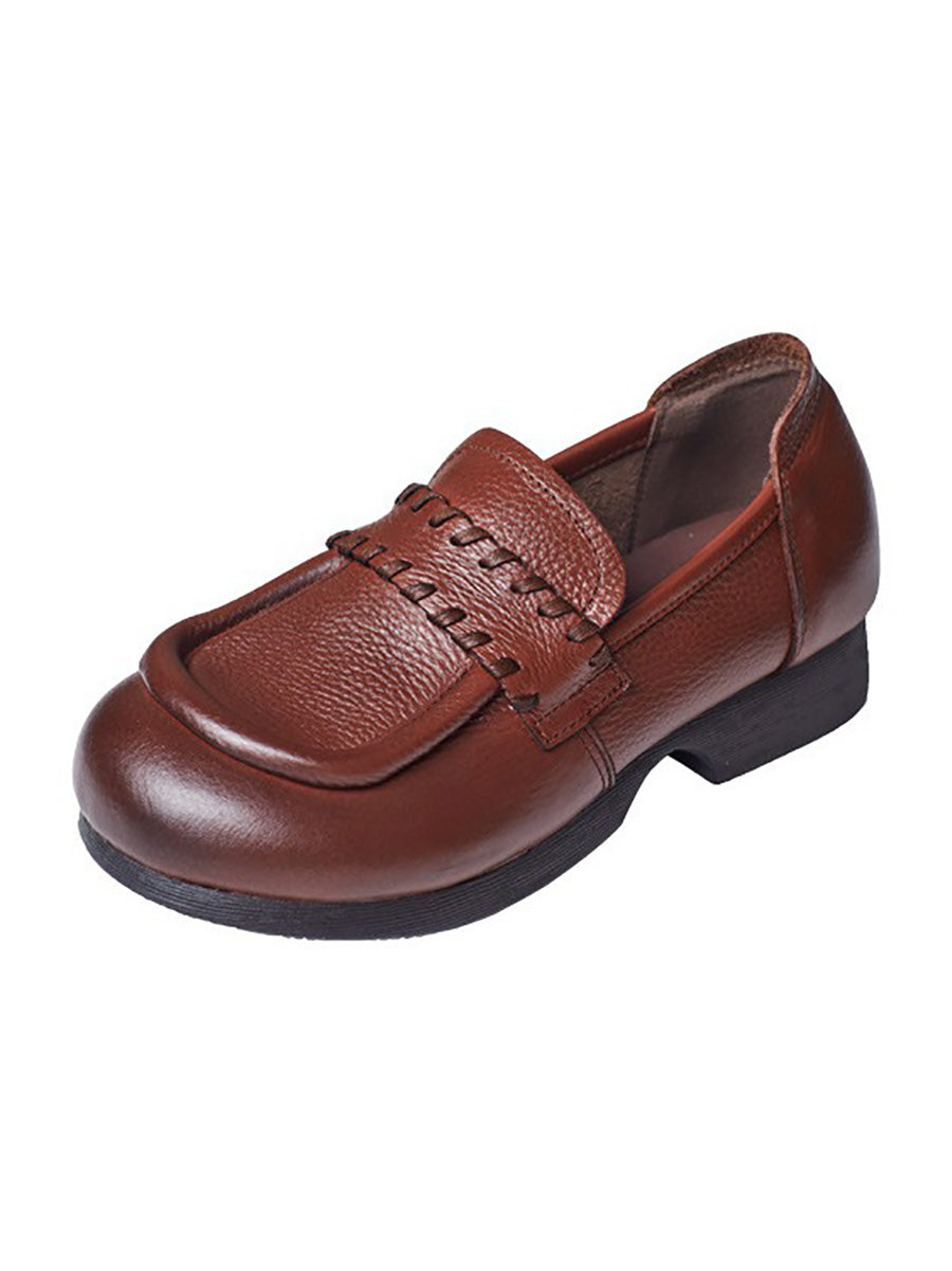 Vintage Genuine Solid Leather Low Heel Shoes