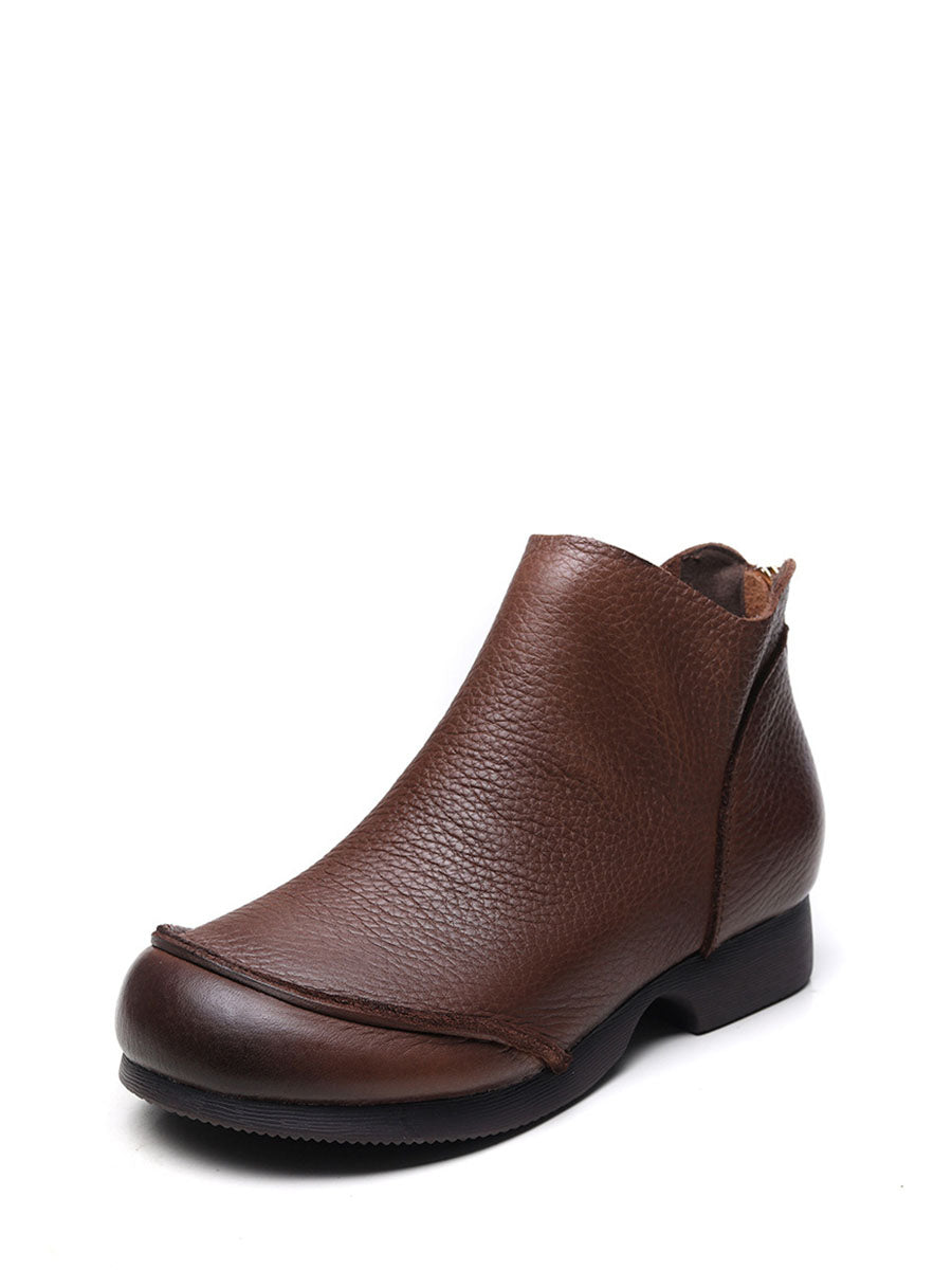 Elegant Solid Leather Spliced Low Heel Boots